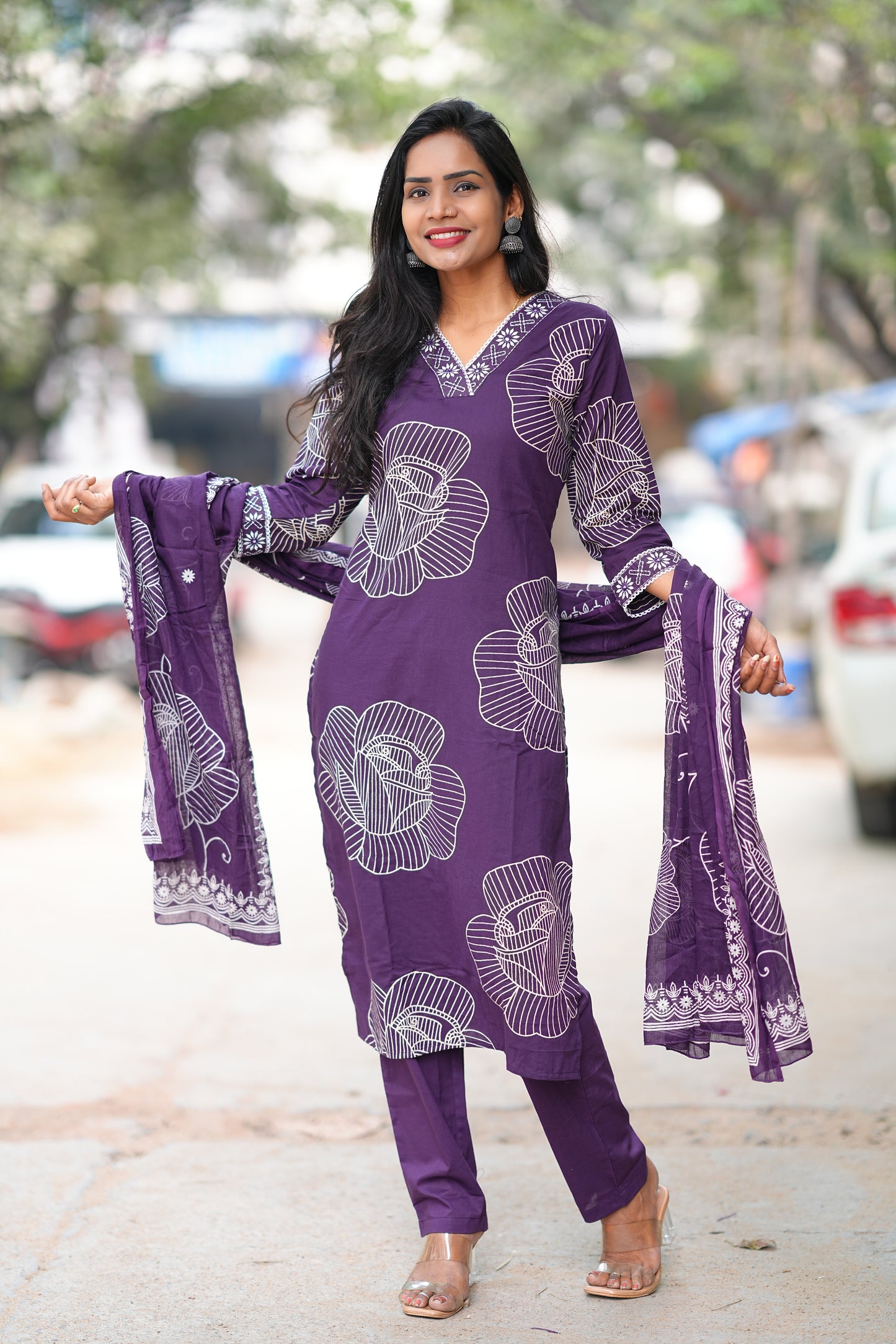 Plum Color Office Wear Jaipur Cotton 3 Piece Set With Complete Lining