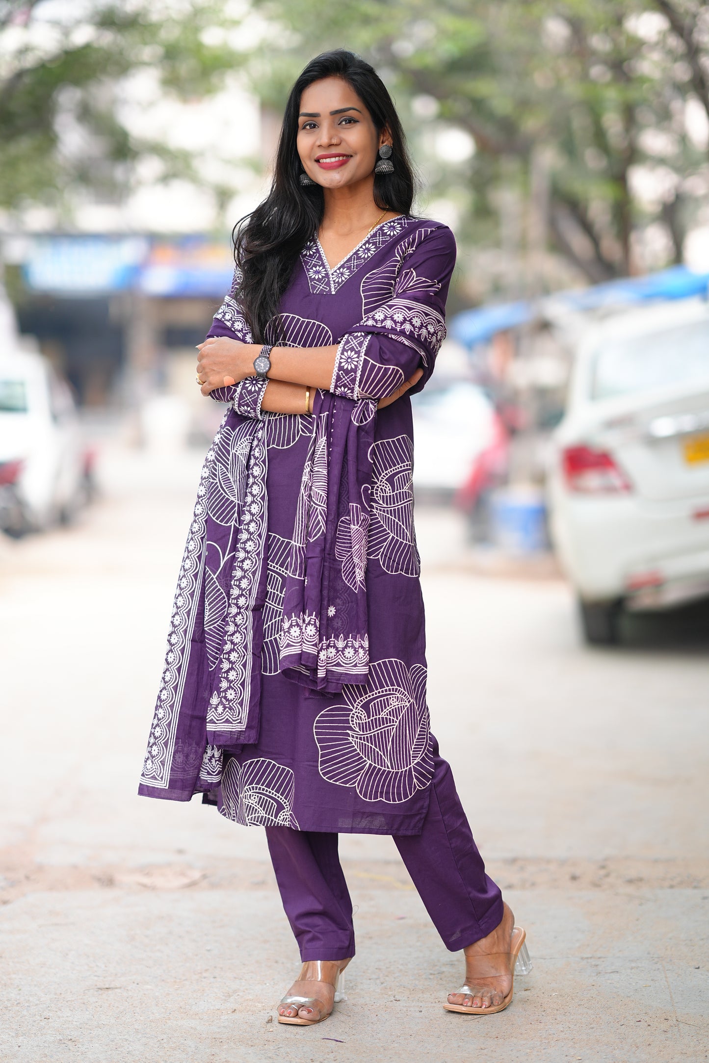 Plum Color Office Wear Jaipur Cotton 3 Piece Set With Complete Lining