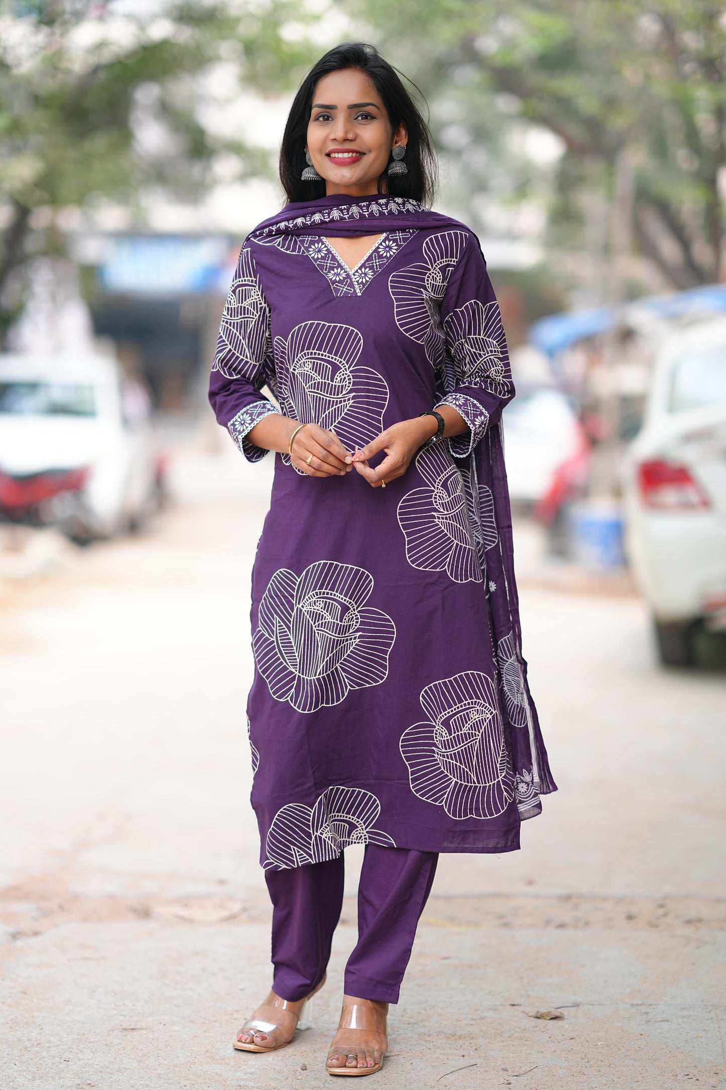 Plum Color Office Wear Jaipur Cotton 3 Piece Set With Complete Lining