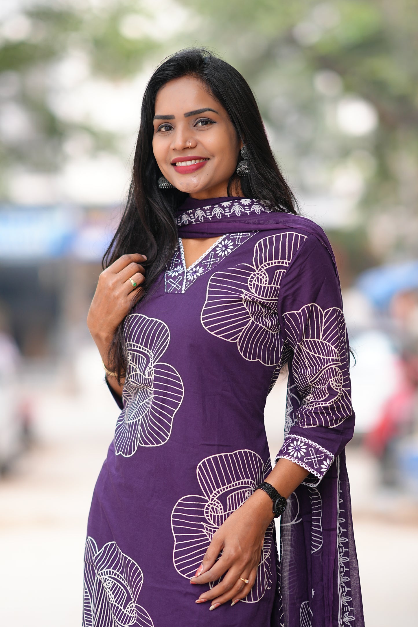 Plum Color Office Wear Jaipur Cotton 3 Piece Set With Complete Lining