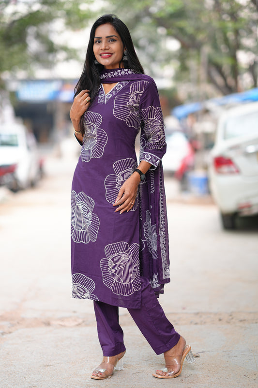 Plum Color Office Wear Jaipur Cotton 3 Piece Set With Complete Lining