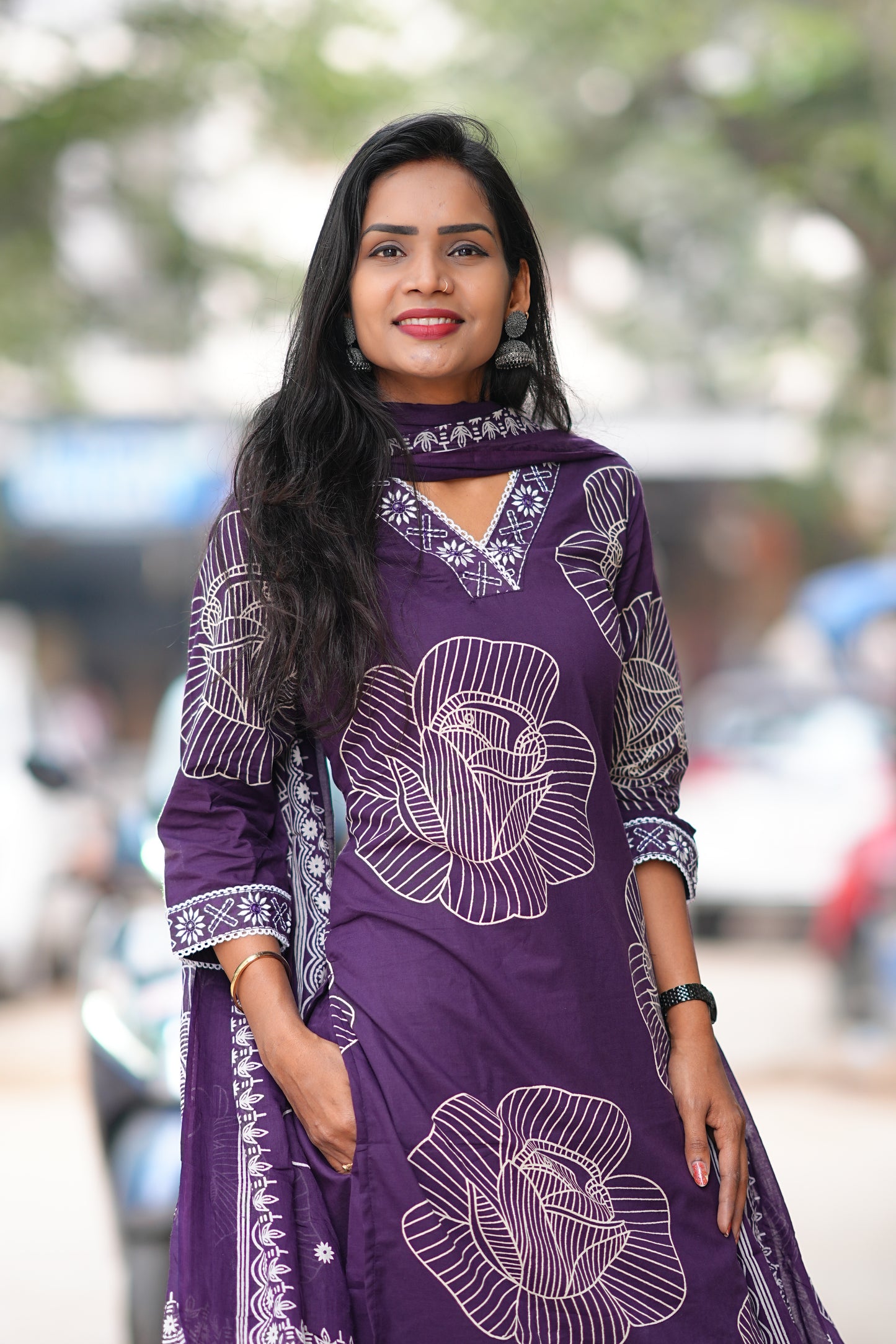 Plum Color Office Wear Jaipur Cotton 3 Piece Set With Complete Lining