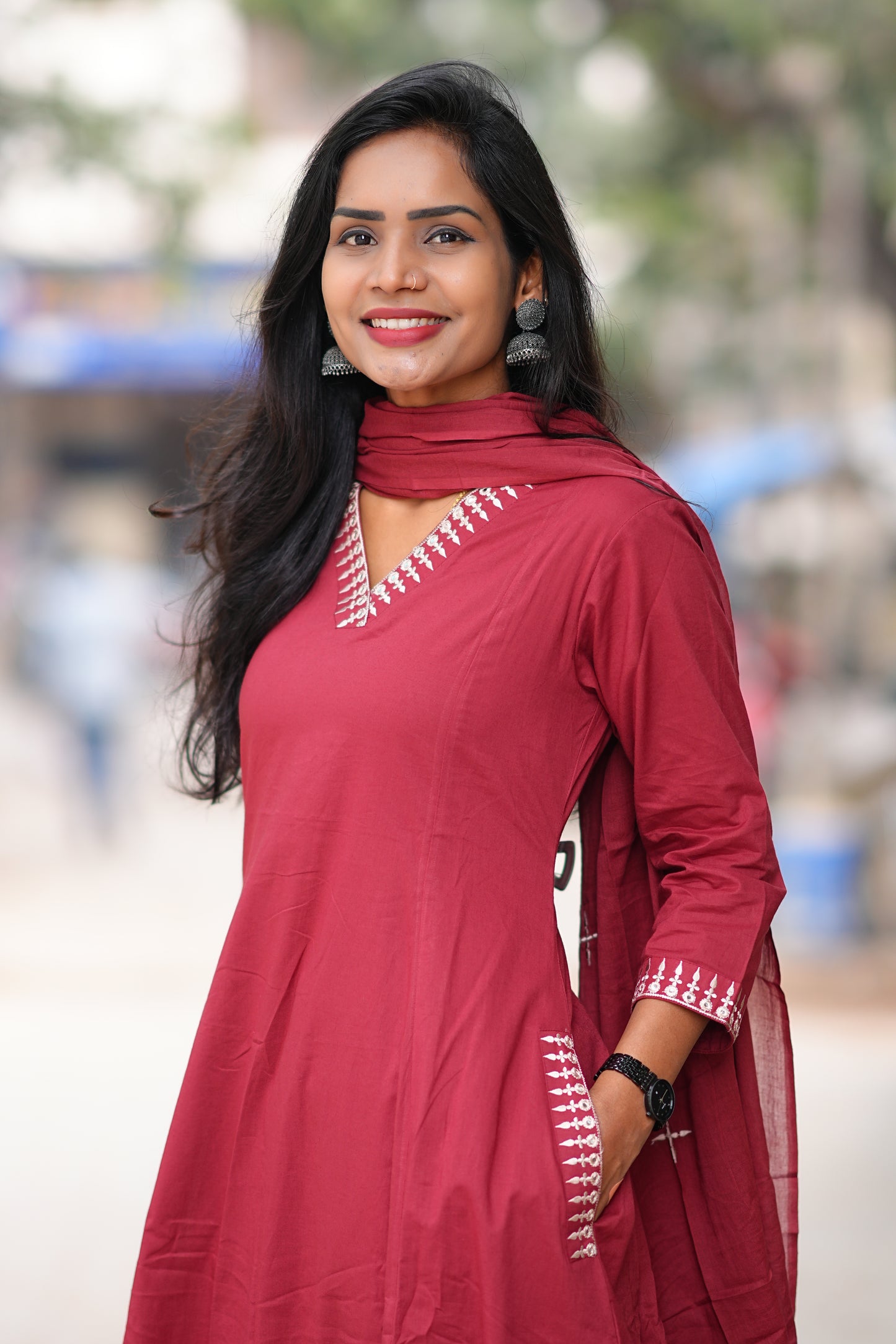 Red Color Premium 92.5 Jaipur Cotton Plus size A Line 3 Piece Set