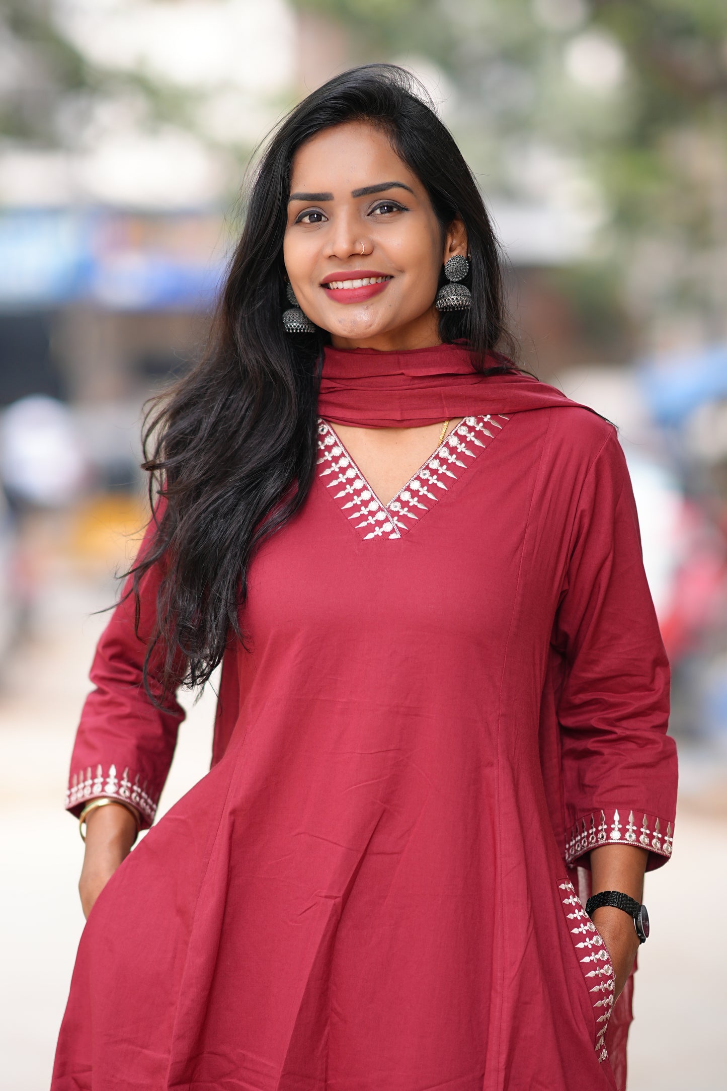 Red Color Premium 92.5 Jaipur Cotton Plus size A Line 3 Piece Set