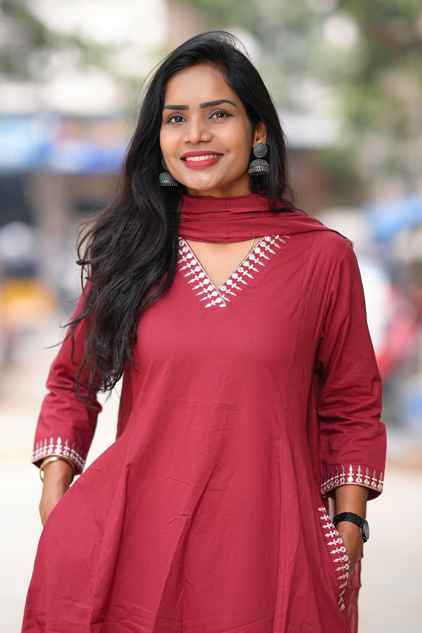 Red Color Premium 92.5 Jaipur Cotton Plus size A Line 3 Piece Set