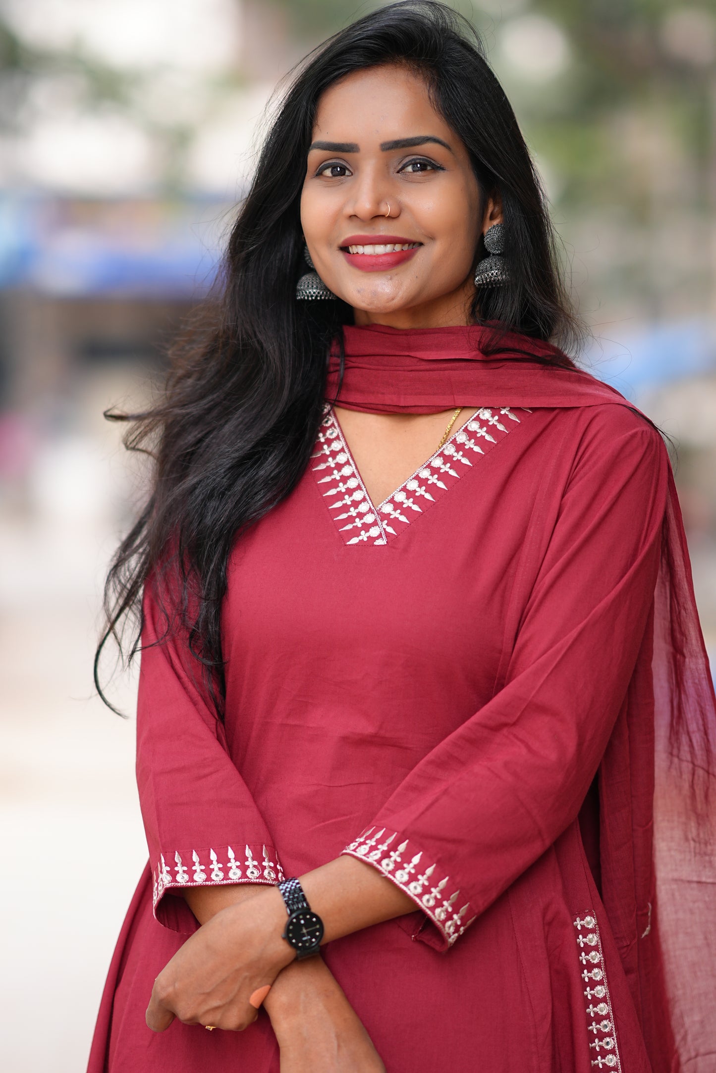 Red Color Premium 92.5 Jaipur Cotton Anarkali 3 Piece Set