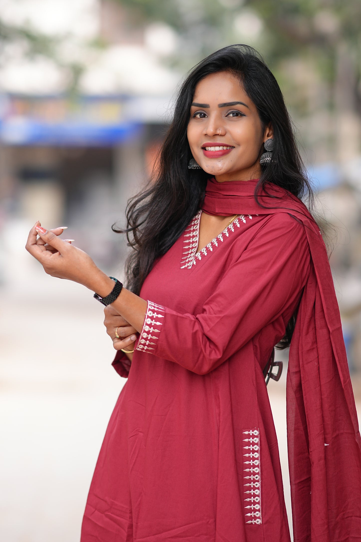 Red Color Premium 92.5 Jaipur Cotton Anarkali 3 Piece Set