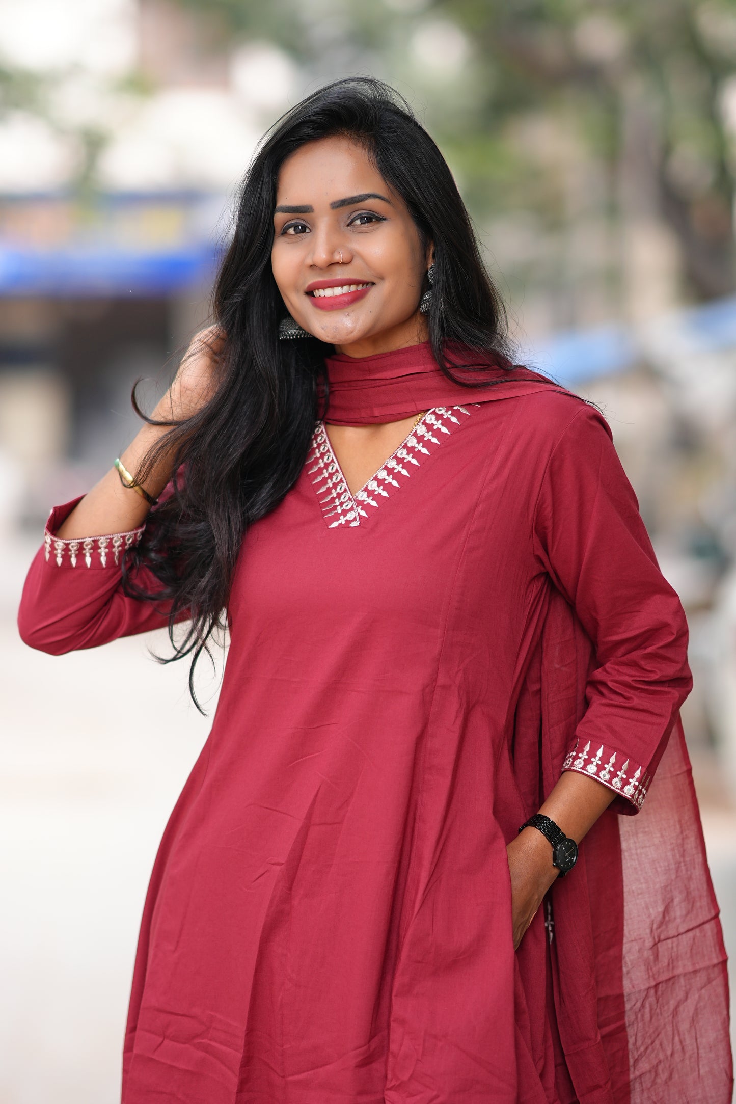 Red Color Premium 92.5 Jaipur Cotton Anarkali 3 Piece Set