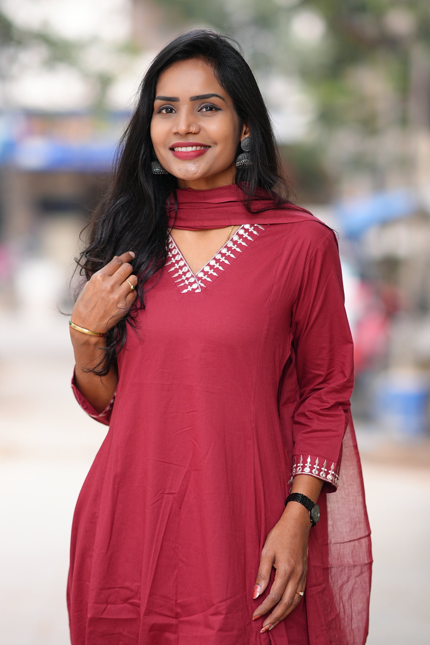 Red Color Premium 92.5 Jaipur Cotton Anarkali 3 Piece Set