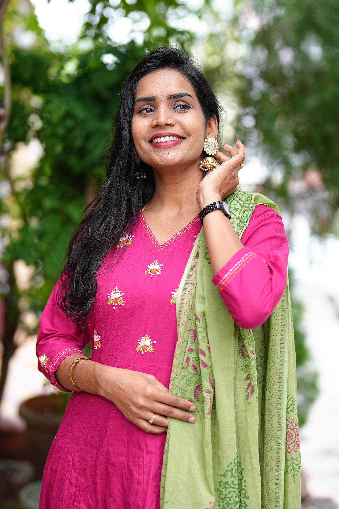 Pink Color Kali Pattern Anarkali 3 Piece Set With Complete Lining