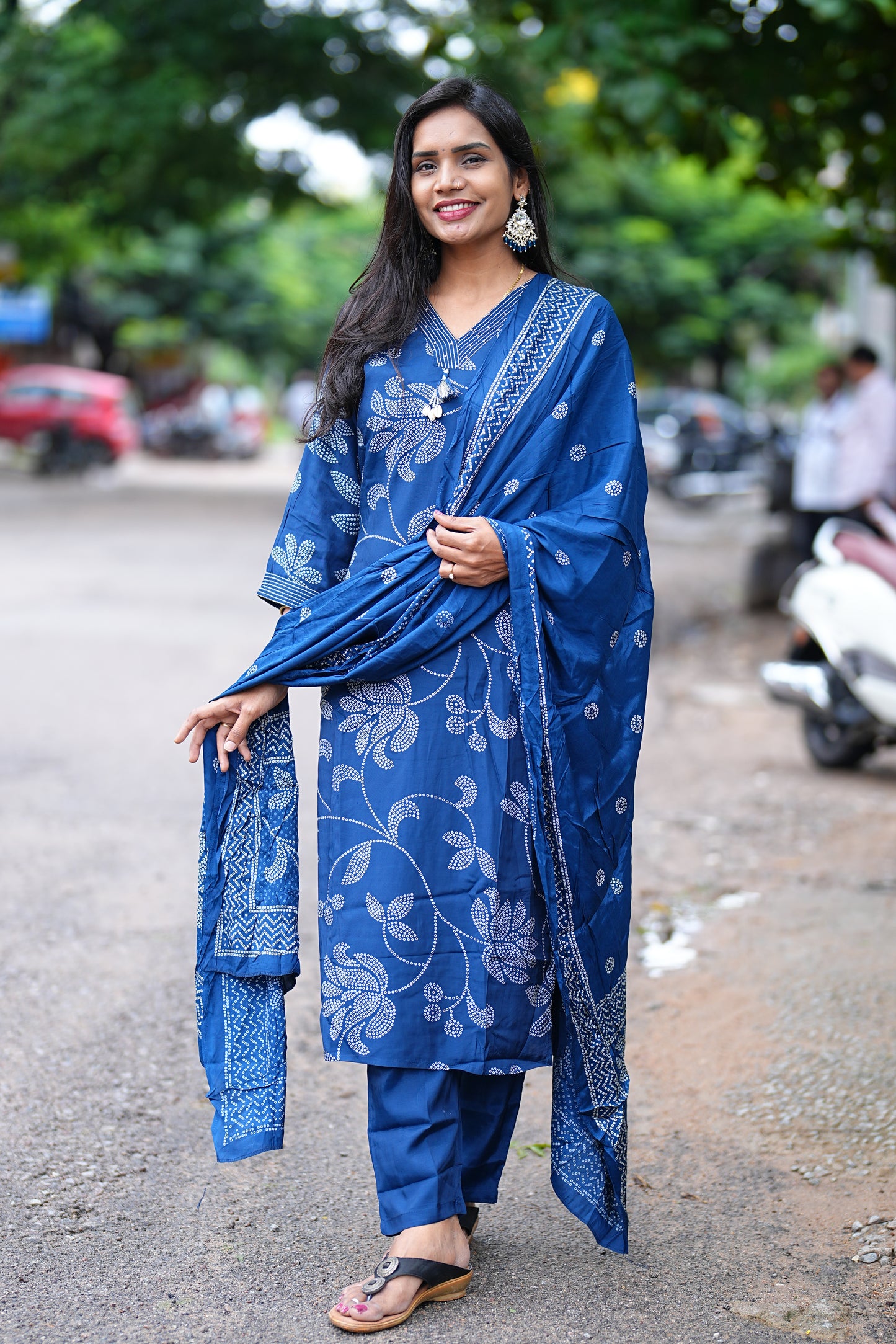 Royal Blue Viscose Chinon Silk 3 Piece Set With Complete Lining