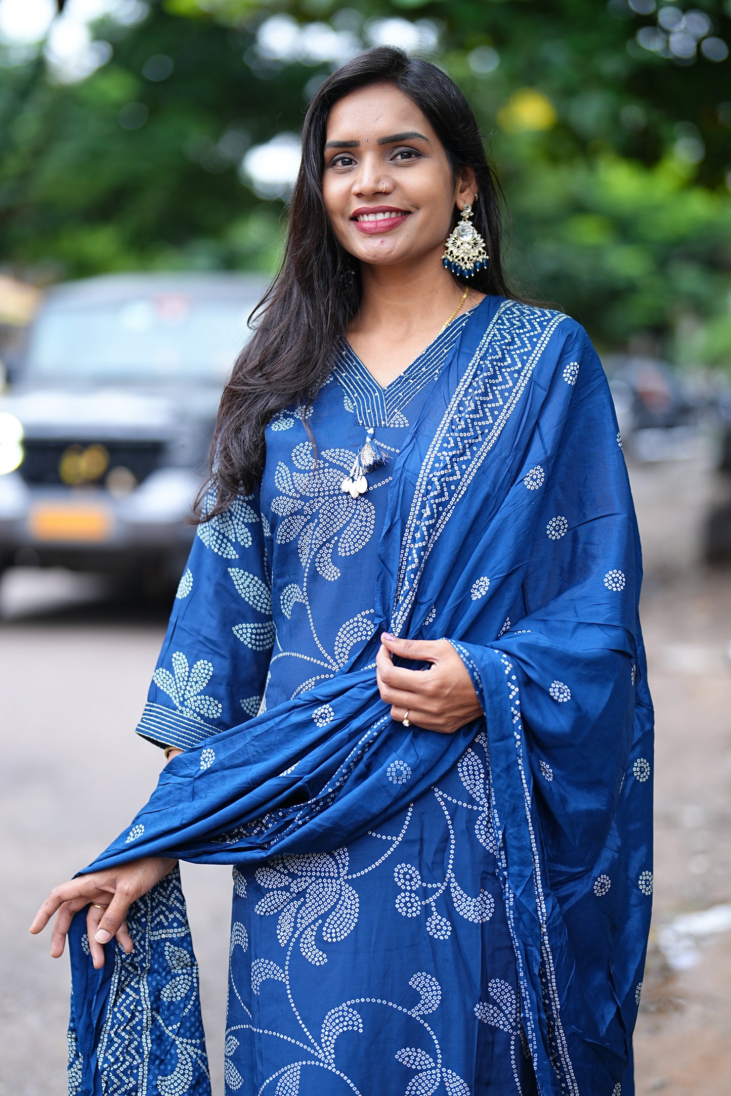 Royal Blue Viscose Chinon Silk 3 Piece Set With Complete Lining