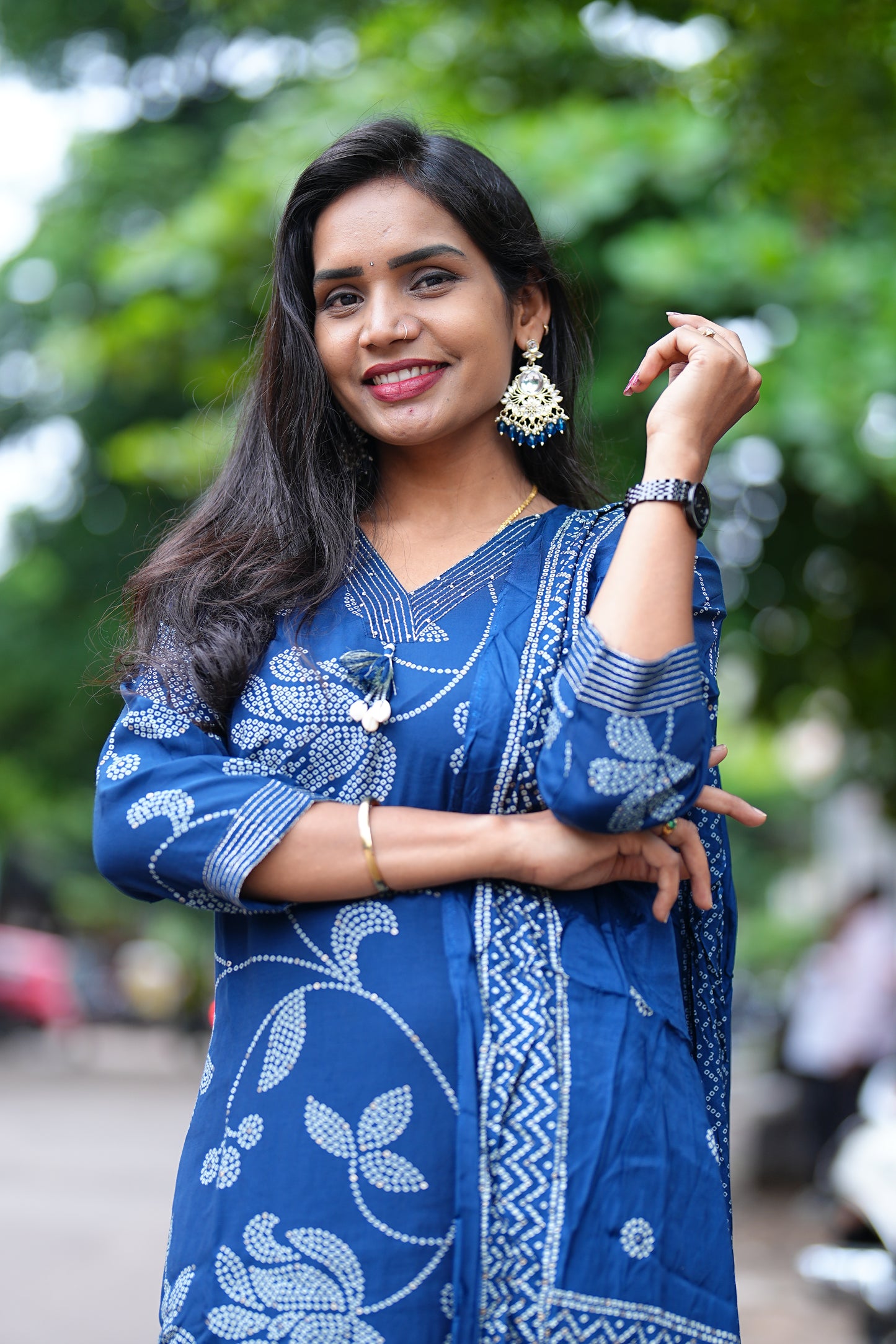 Royal Blue Viscose Chinon Silk 3 Piece Set With Complete Lining