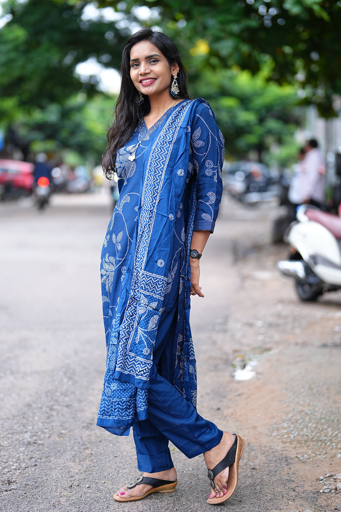 Royal Blue Viscose Chinon Silk 3 Piece Set With Complete Lining