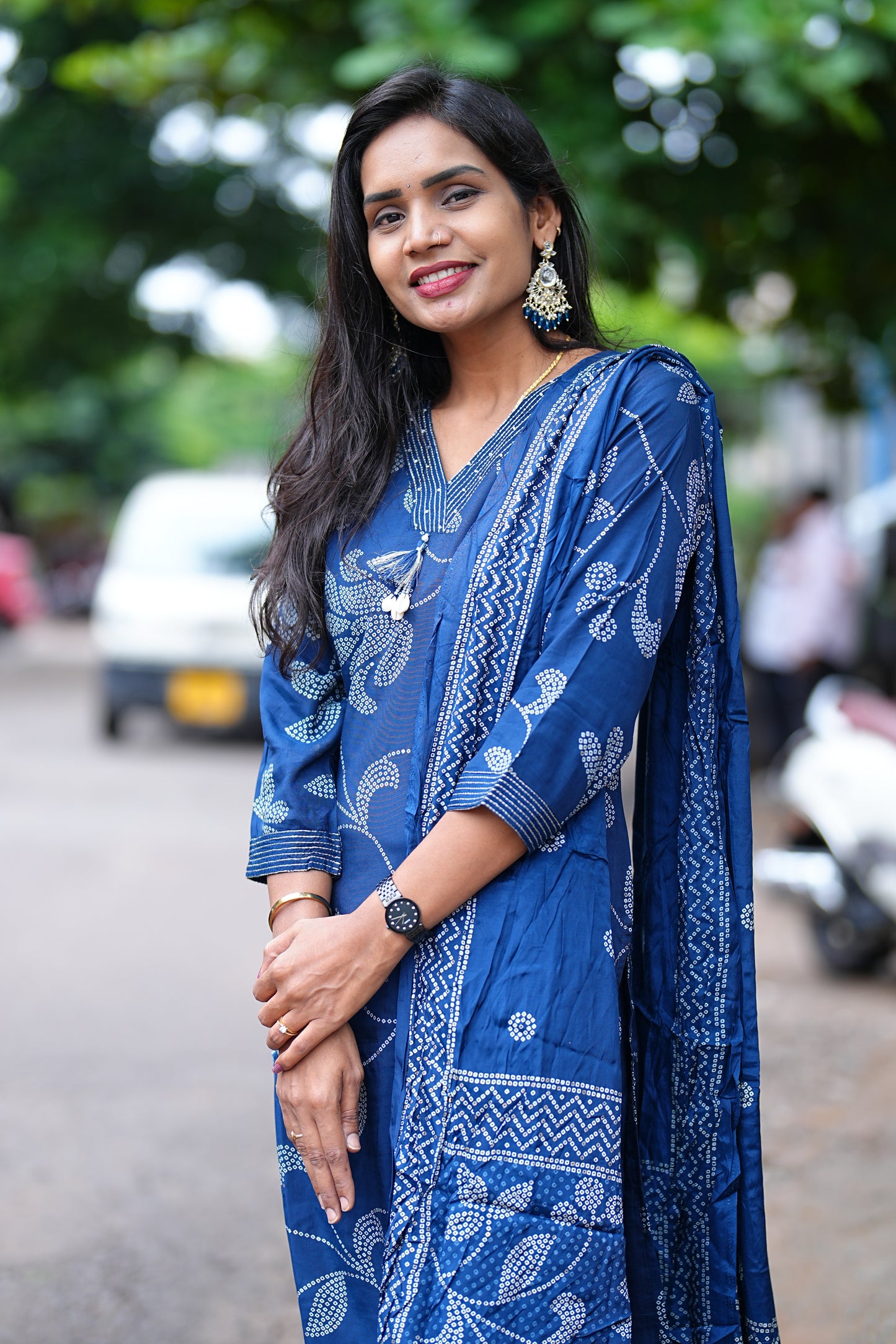 Royal Blue Viscose Chinon Silk 3 Piece Set With Complete Lining