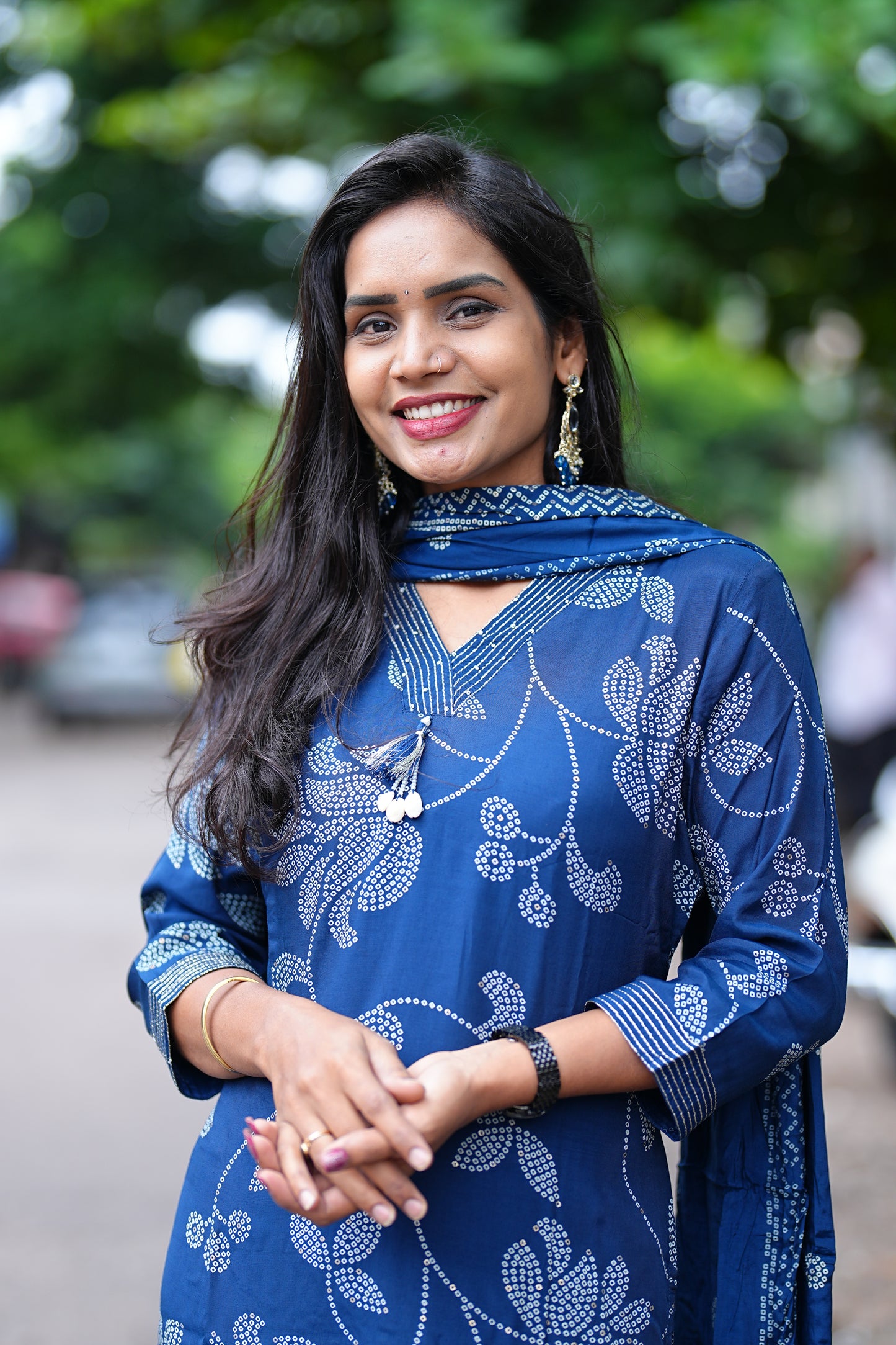 Royal Blue Viscose Chinon Silk 3 Piece Set With Complete Lining