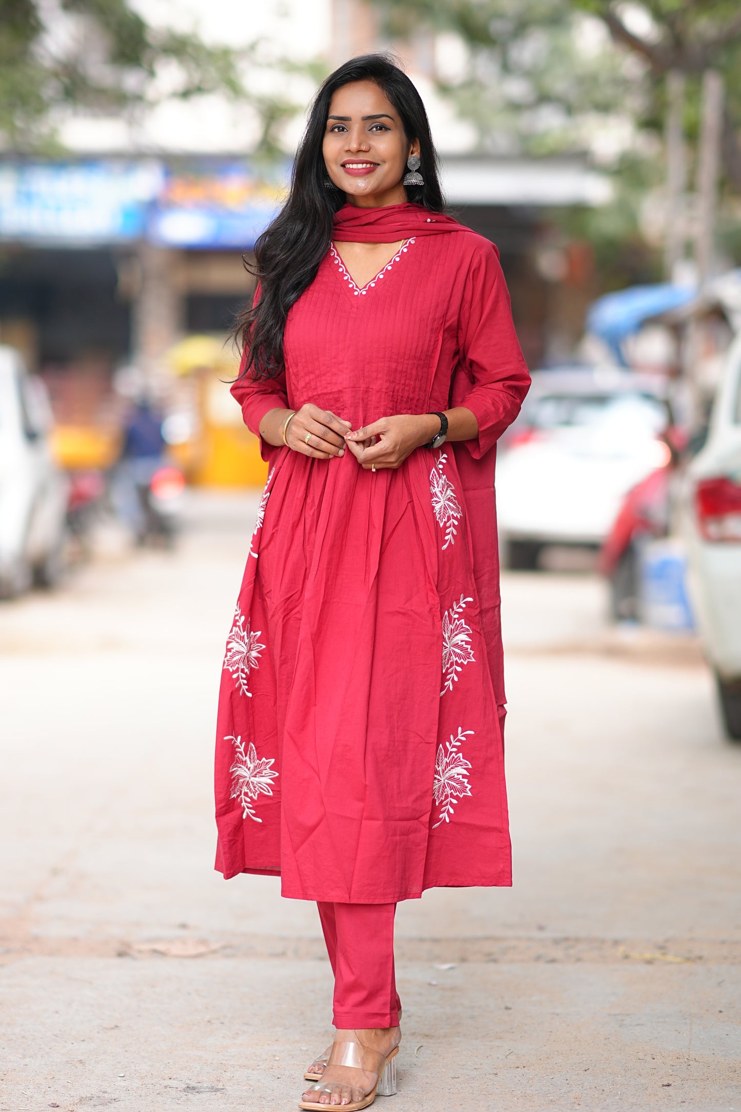 Designer Wear Pure 92.5 Jaipur Cotton Plus Size A Line 3 Piece Set