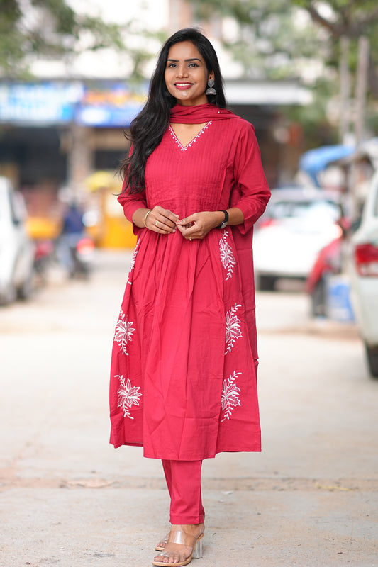 Designer Wear Pure 92.5 Jaipur Cotton Plus Size A Line 3 Piece Set