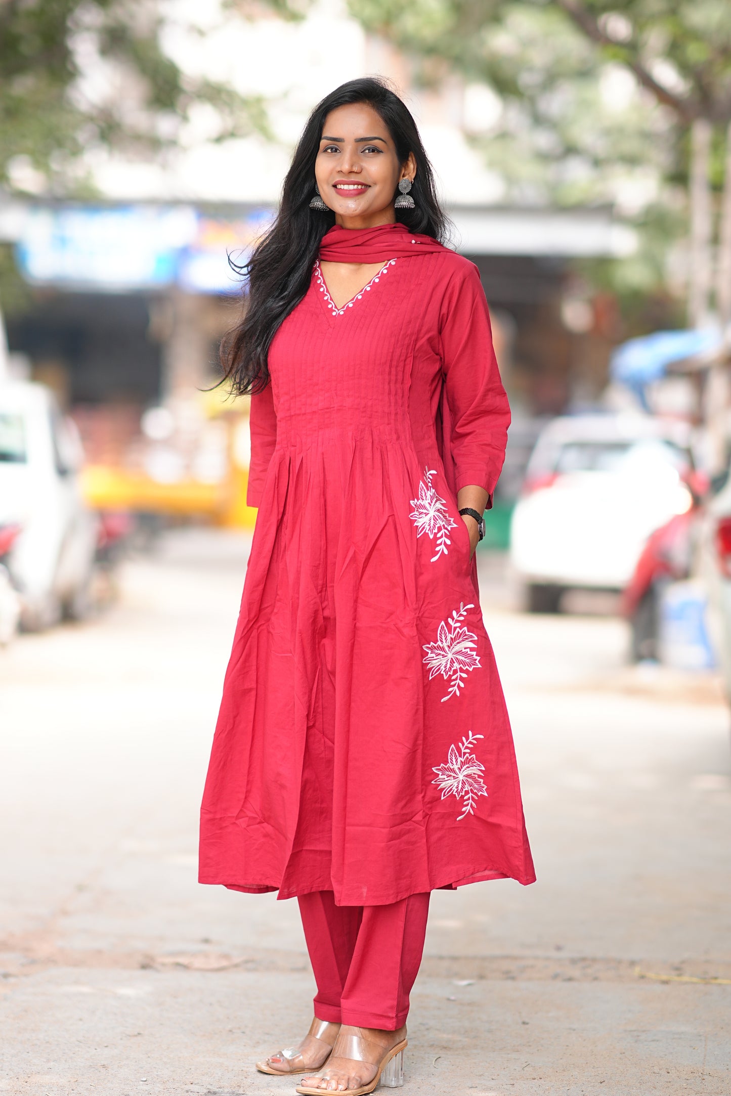 Designer Wear Pure 92.5 Jaipur Cotton Plus Size A Line 3 Piece Set