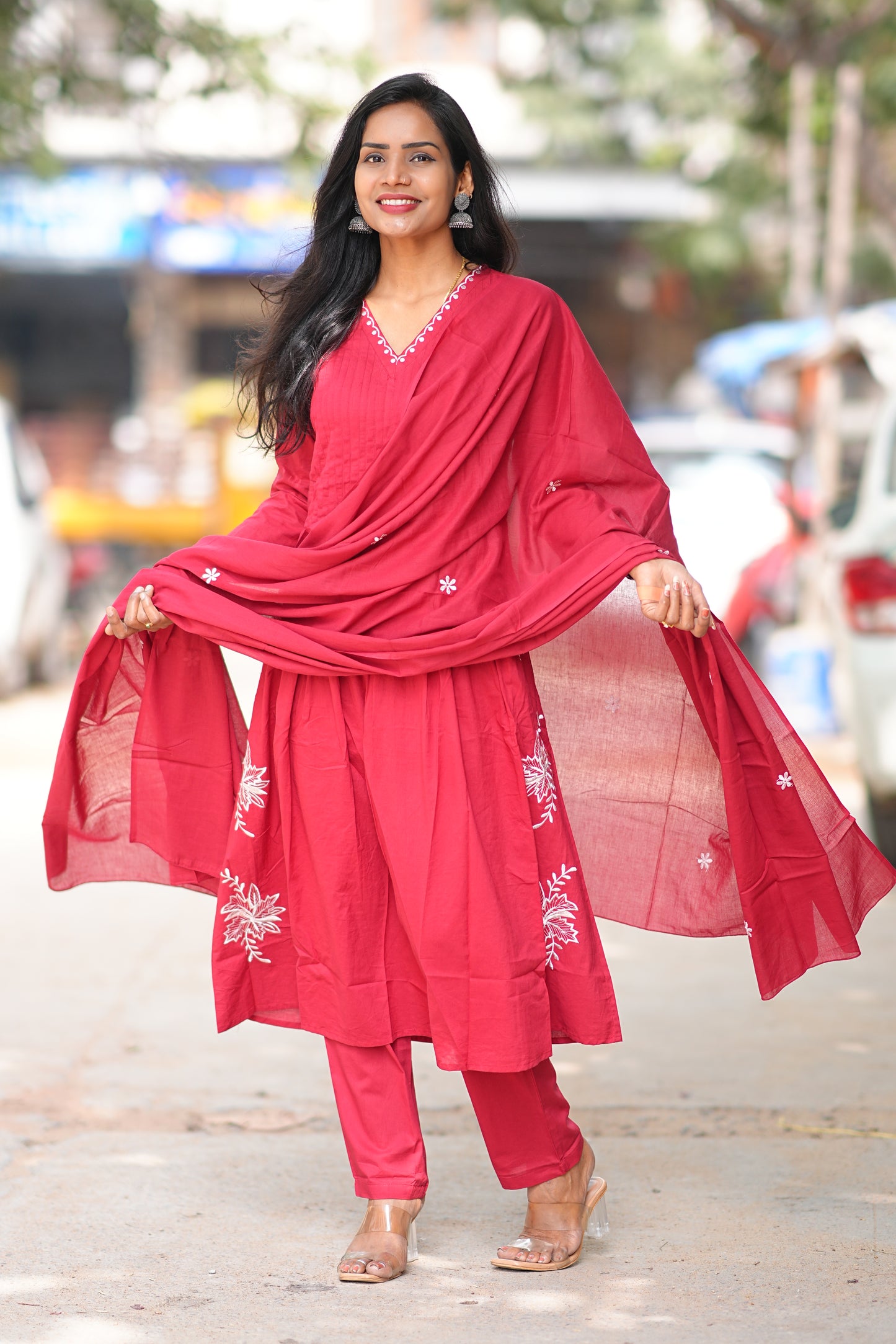 Designer Wear Pure 92.5 Jaipur Cotton Plus Size A Line 3 Piece Set