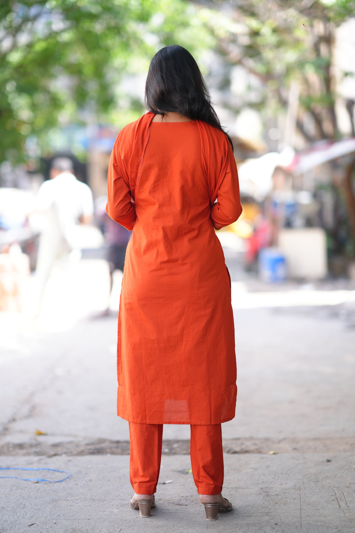 Orange Color Jaipur Cotton 3 piece Set With Embroidery Work and Complete Lining