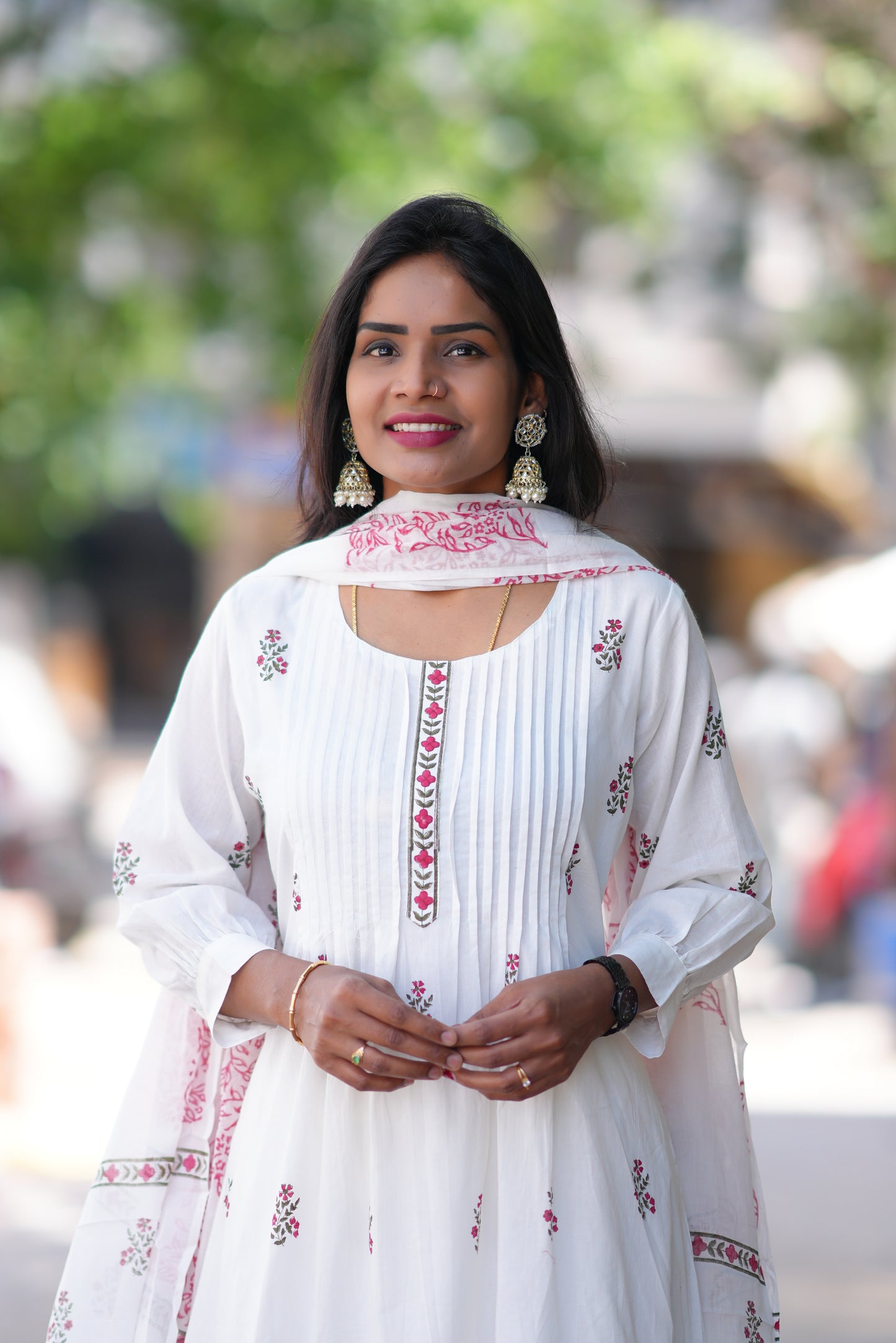 White Color Jaipur Cotton 3 Piece Set With Block Print and Complete Lining
