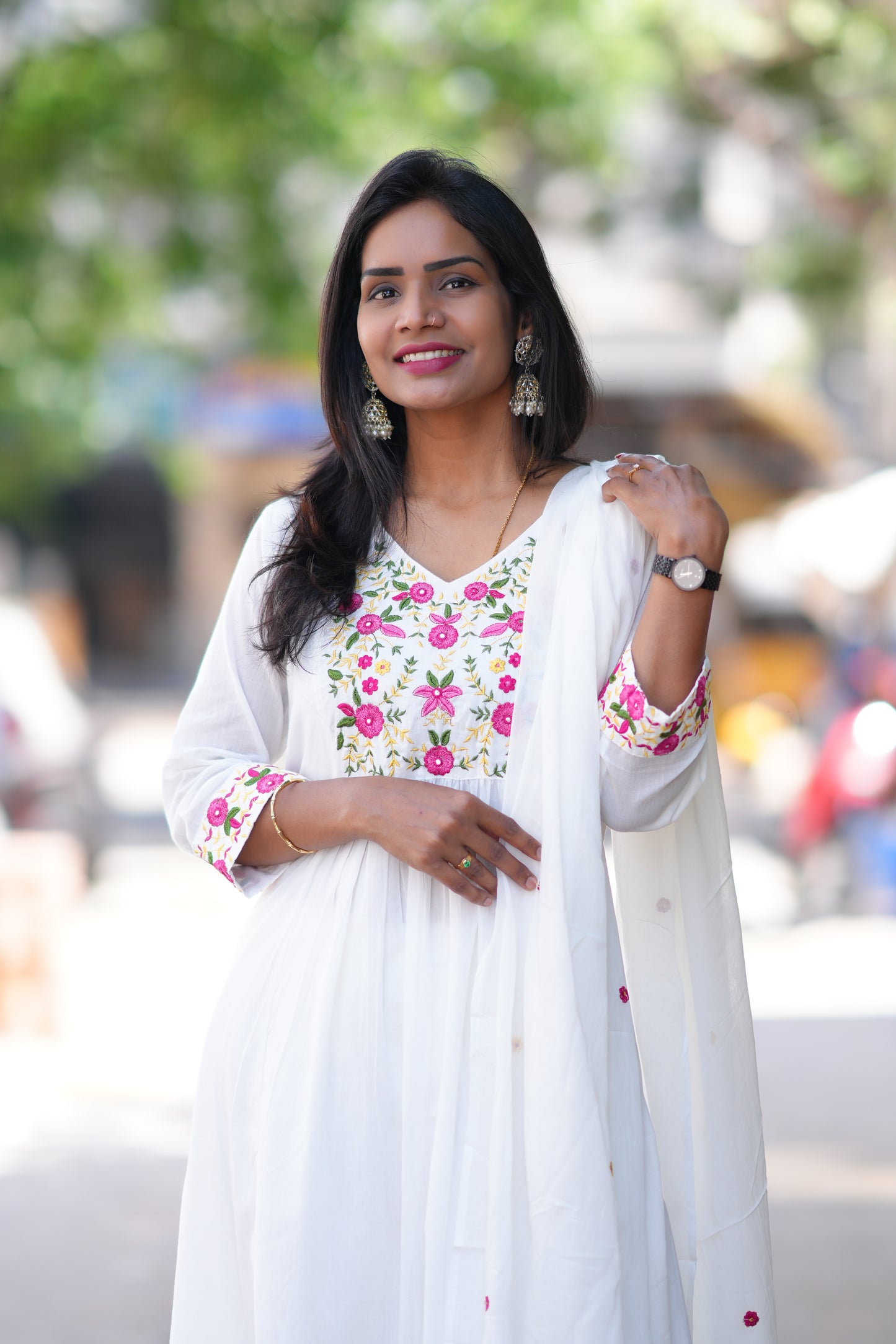 White Color Jaipur Cotton 3 Piece Set With Thread Work and Complete Lining