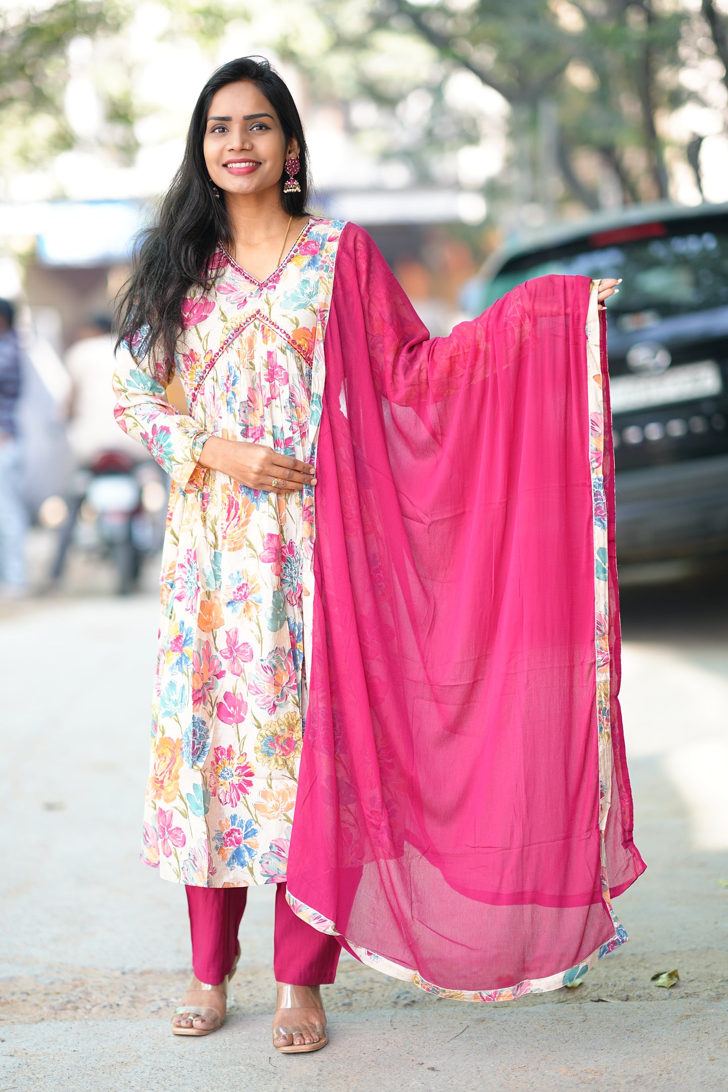 Viscose Royal Modal Fabric Festive Wear 3 Piece Set With Chinon dupatta