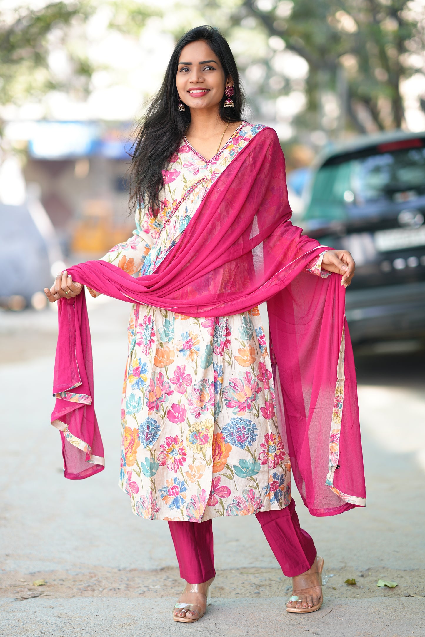 Viscose Royal Modal Fabric Festive Wear 3 Piece Set With Chinon dupatta