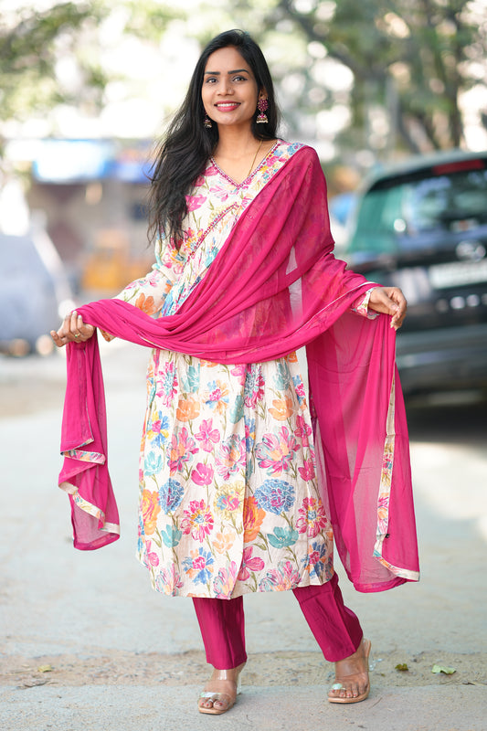 Viscose Royal Modal Fabric Festive Wear 3 Piece Set With Chinon dupatta
