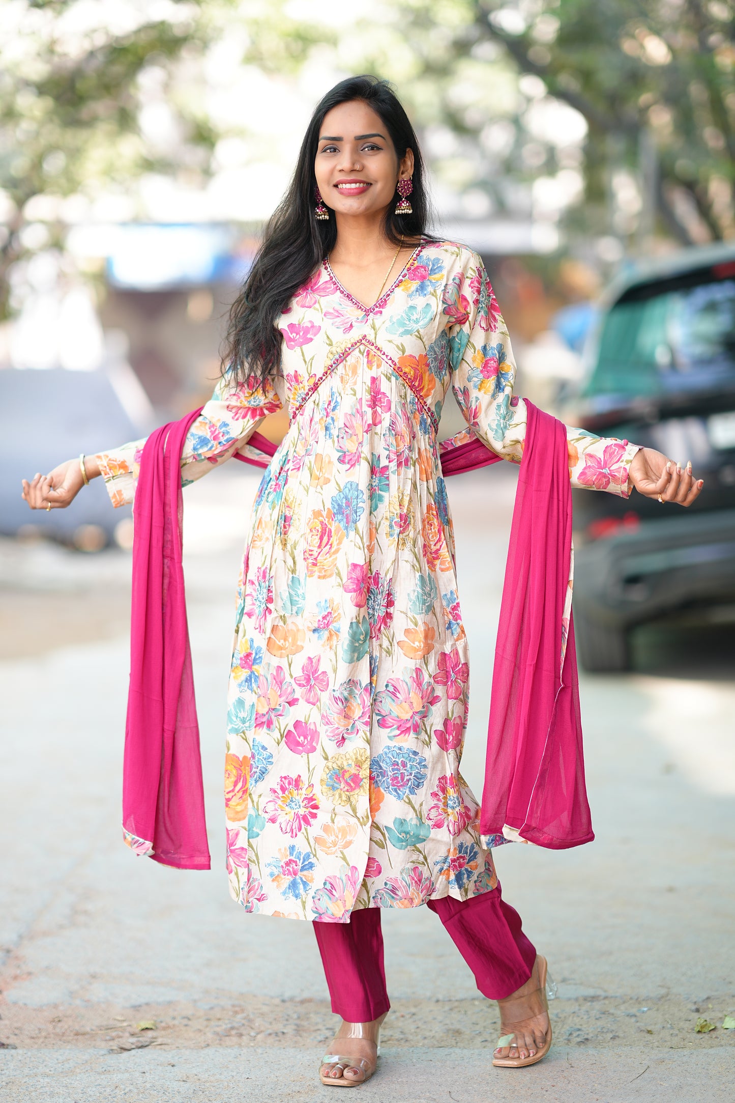 Viscose Royal Modal Fabric Festive Wear 3 Piece Set With Chinon dupatta