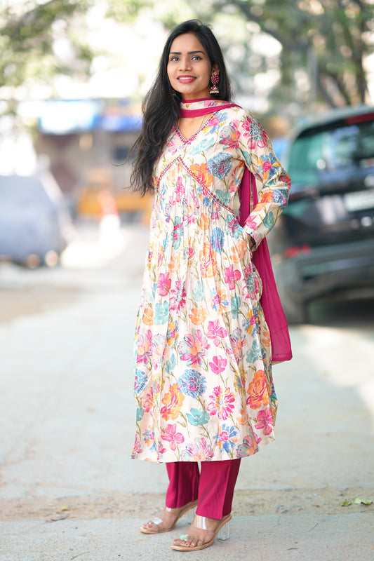 Viscose Royal Modal Fabric Festive Wear 3 Piece Set With Chinon dupatta