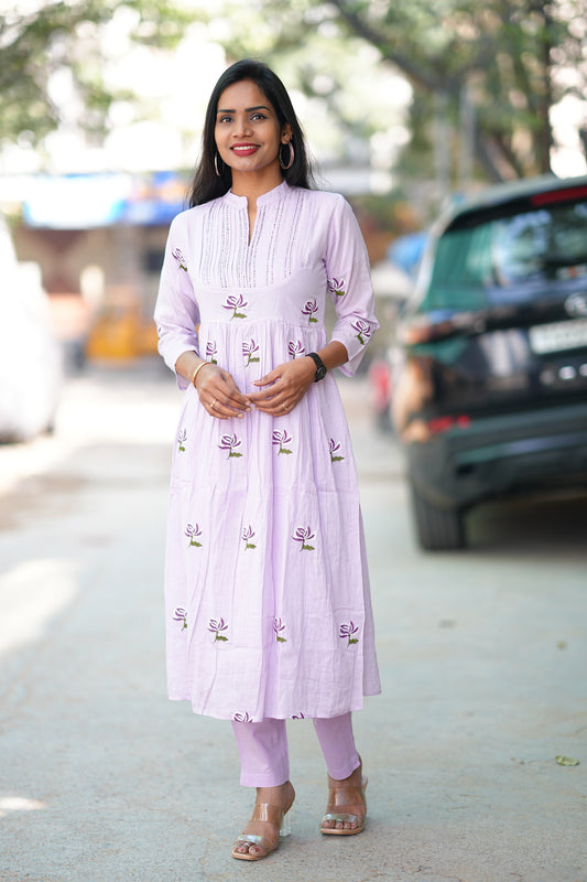 Pure Mul cotton Cord Set With Embroidery Work