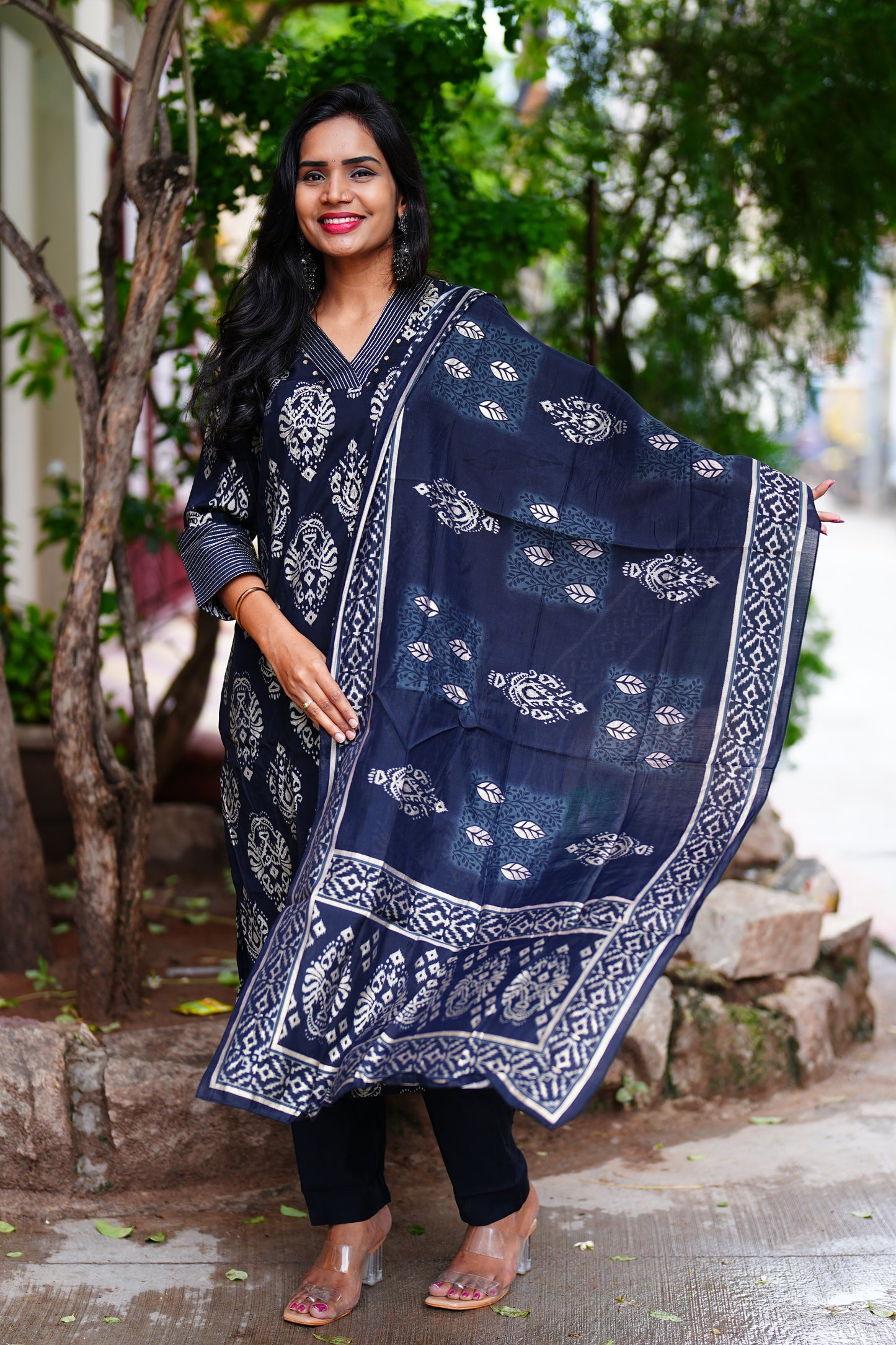 Black Color Party Wear Modal Silk 3 Piece Set With Complete Lining