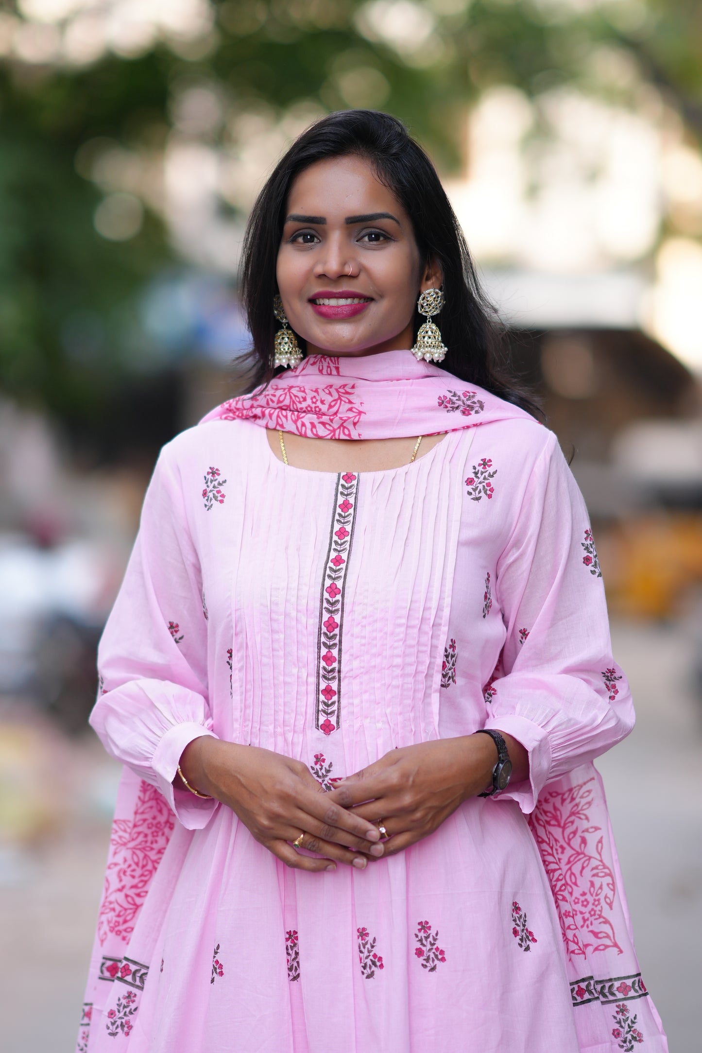Pink Color Jaipur Cotton 3 Piece Set With Block Print and Complete Lining