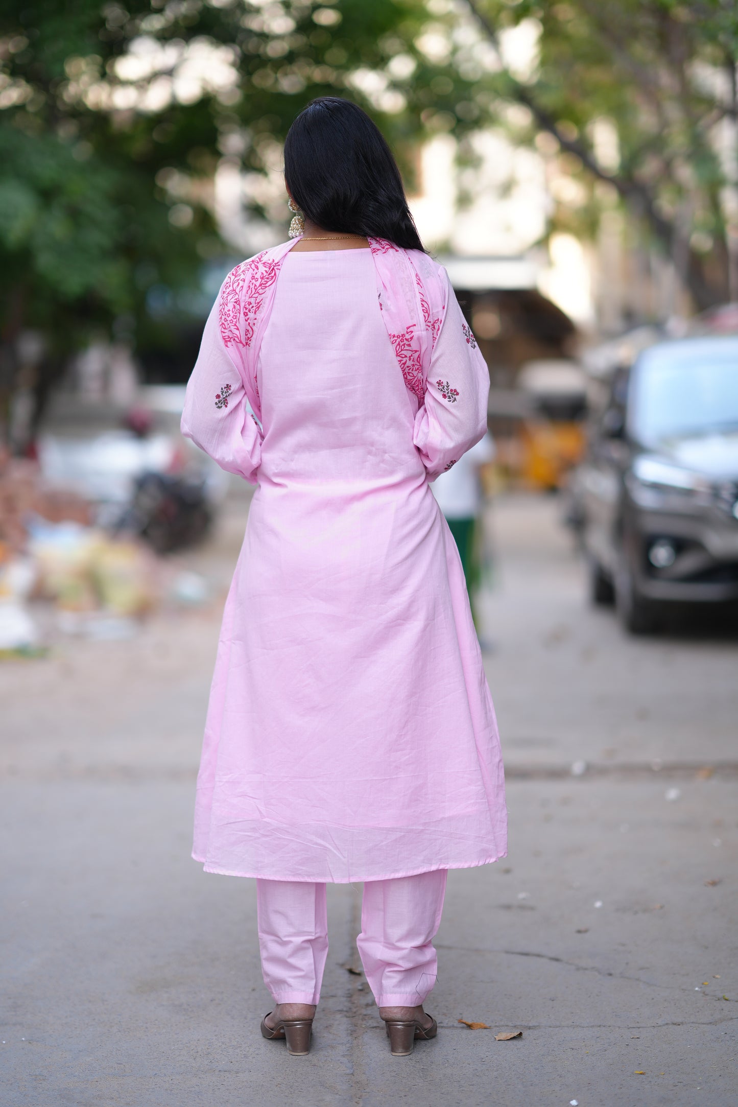 Pink Color Jaipur Cotton 3 Piece Set With Block Print and Complete Lining