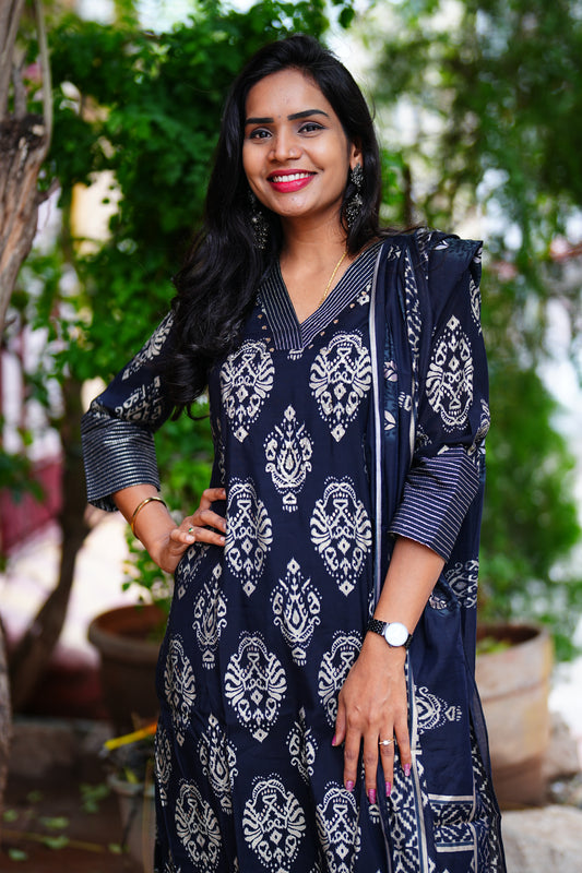Black Color Party Wear Modal Silk 3 Piece Set With Complete Lining