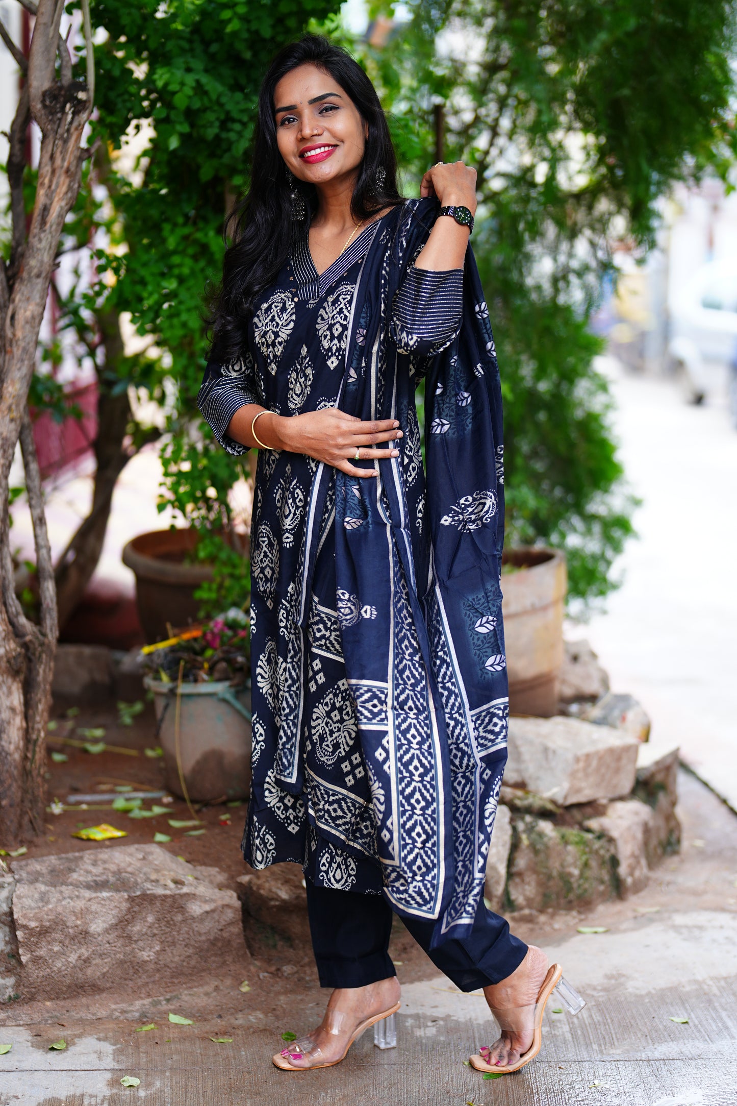 Black Color Party Wear Modal Silk 3 Piece Set With Complete Lining