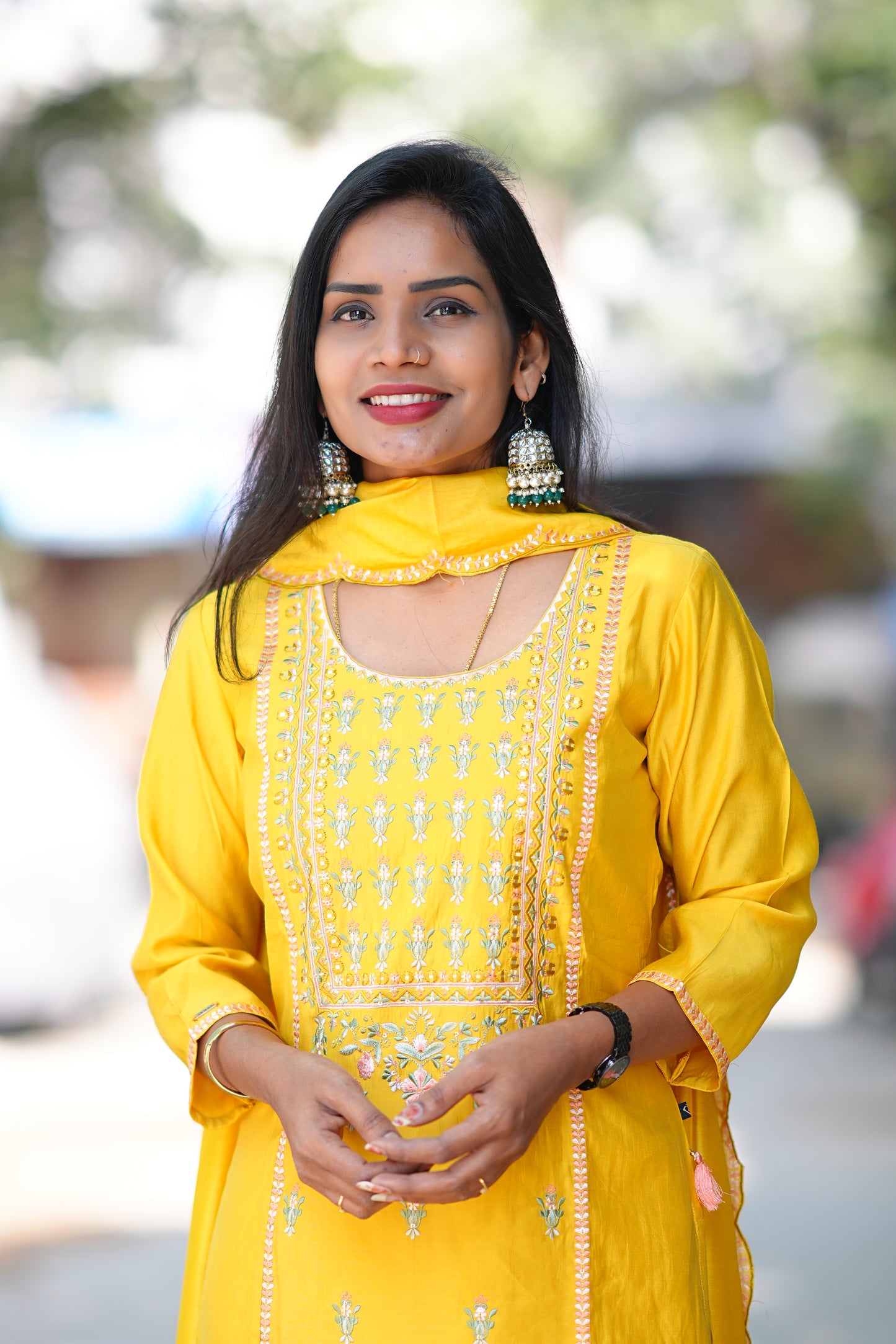 Yellow color Preimum Viscose Party Wear 3 Piece Set With Plazzo Pant