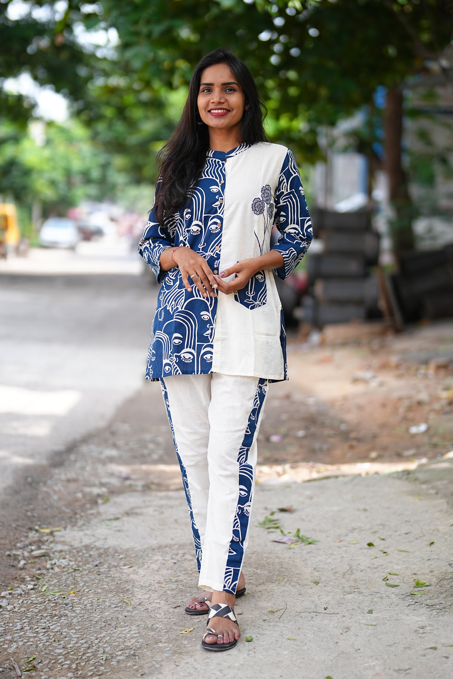 Dark Blue Color Cotton Designer Wear Cord Set