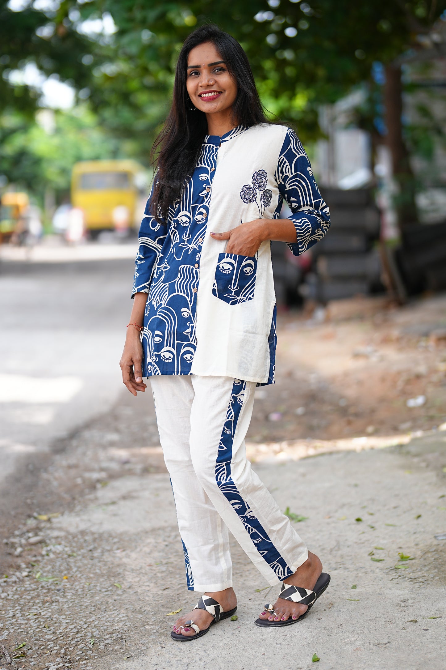 Dark Blue Color Cotton Designer Wear Cord Set