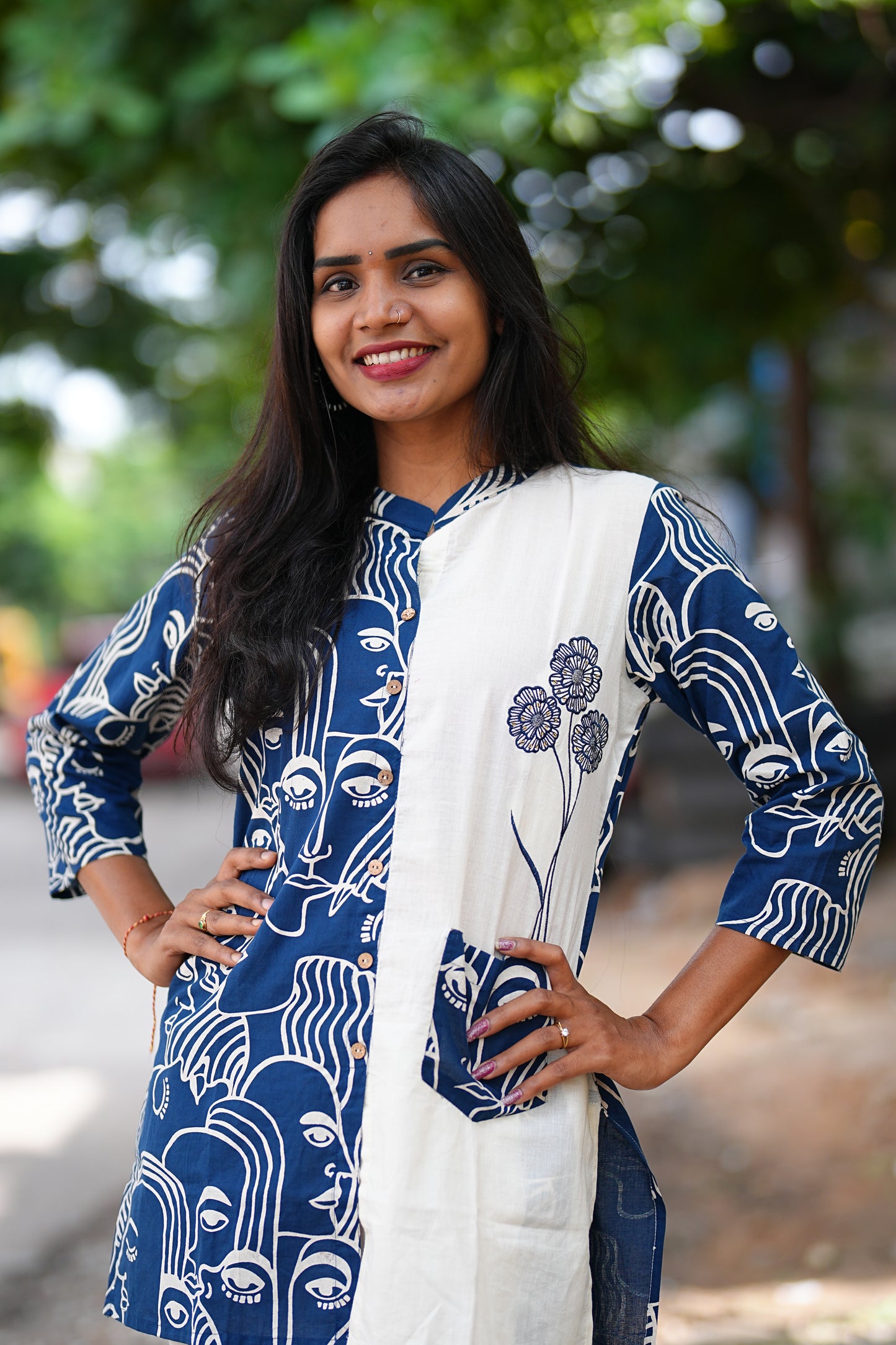 Dark Blue Color Cotton Designer Wear Cord Set