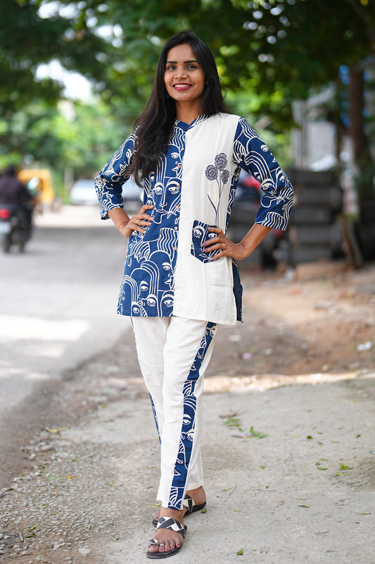 Dark Blue Color Cotton Designer Wear Cord Set