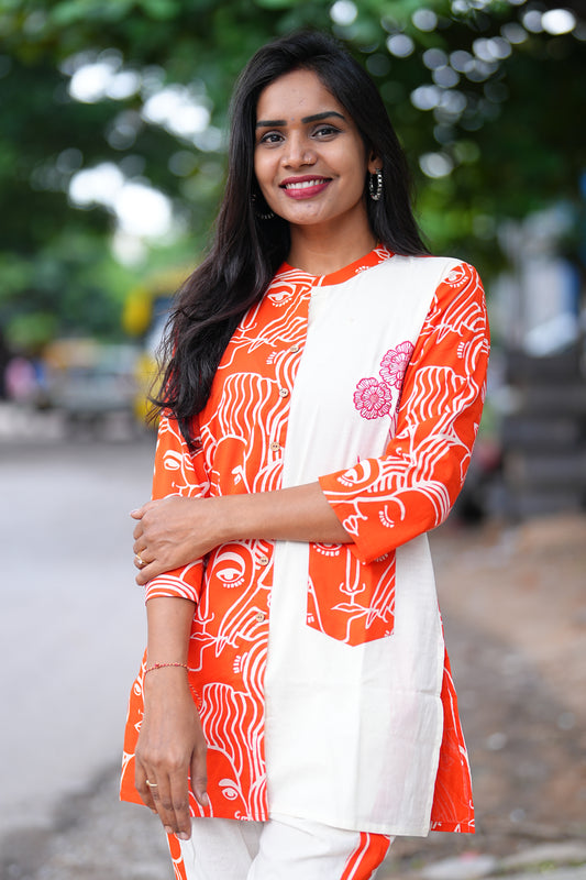 Orange Color Cotton Designer Wear Cord Set