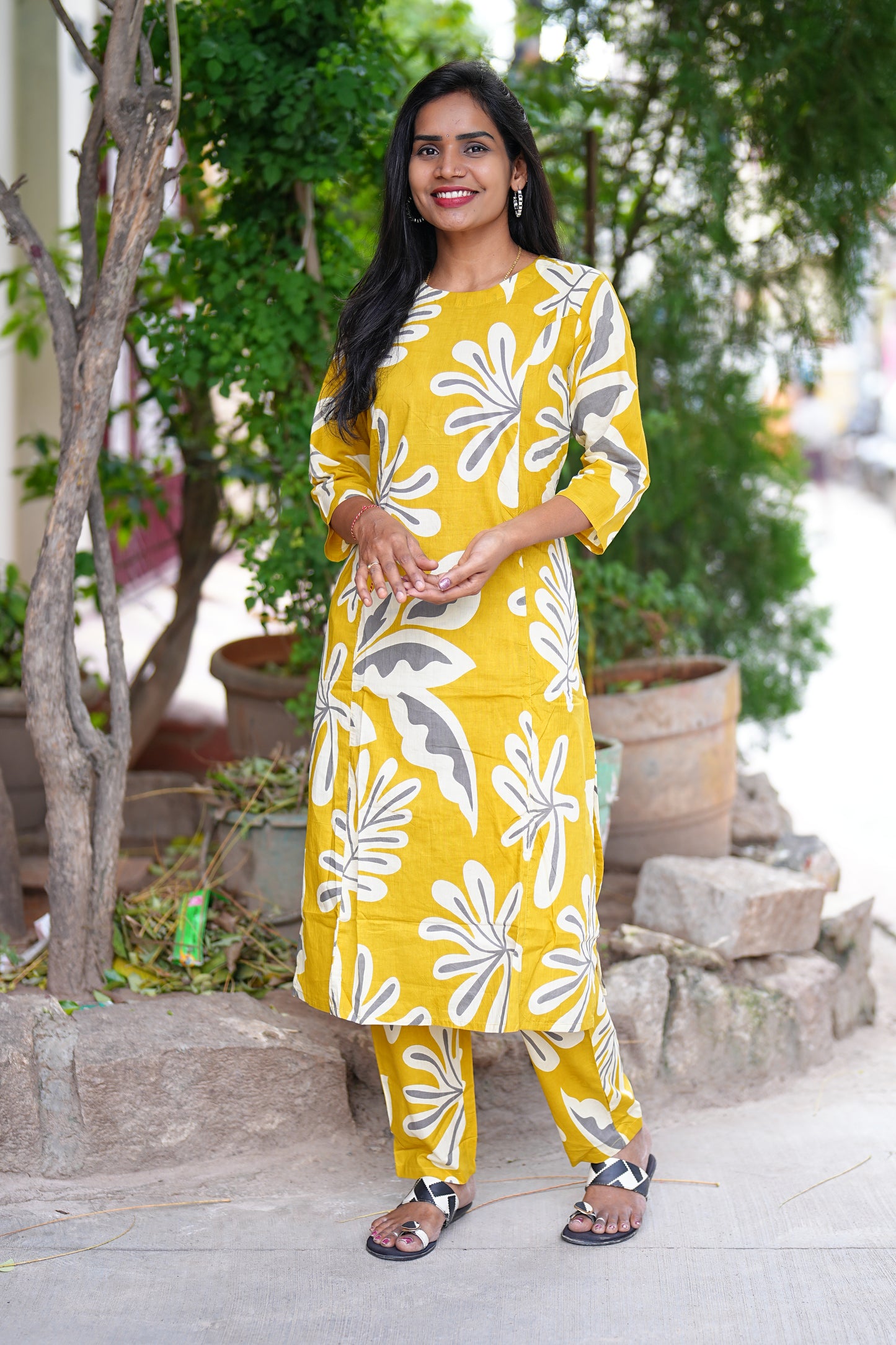 Mustard Yellow Color Jaipur Cotton Flower Design Cord Set