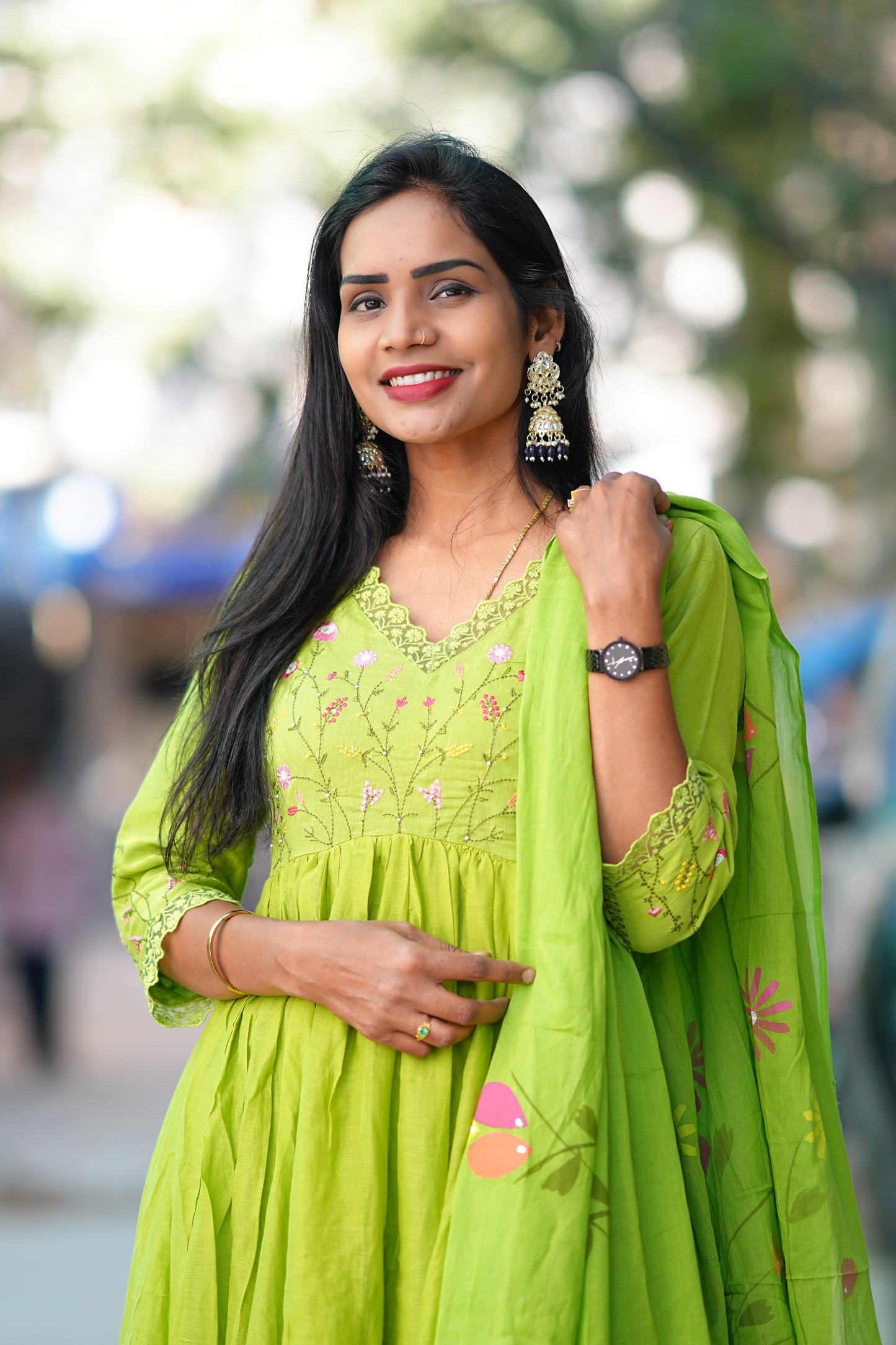 Green Color Mul Cotton 3 Piece Set with Embroidery Work and Complete Lining