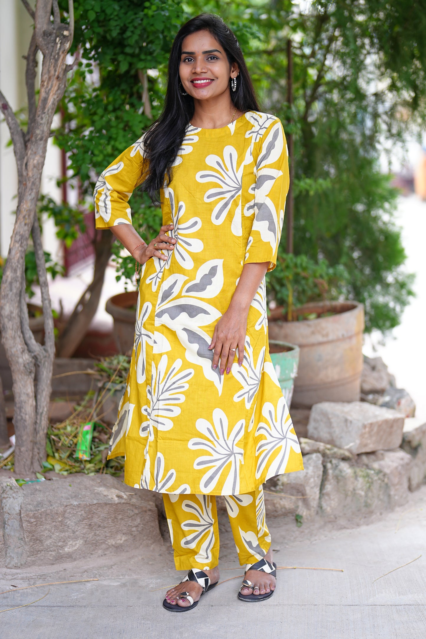 Mustard Yellow Color Jaipur Cotton Flower Design Cord Set