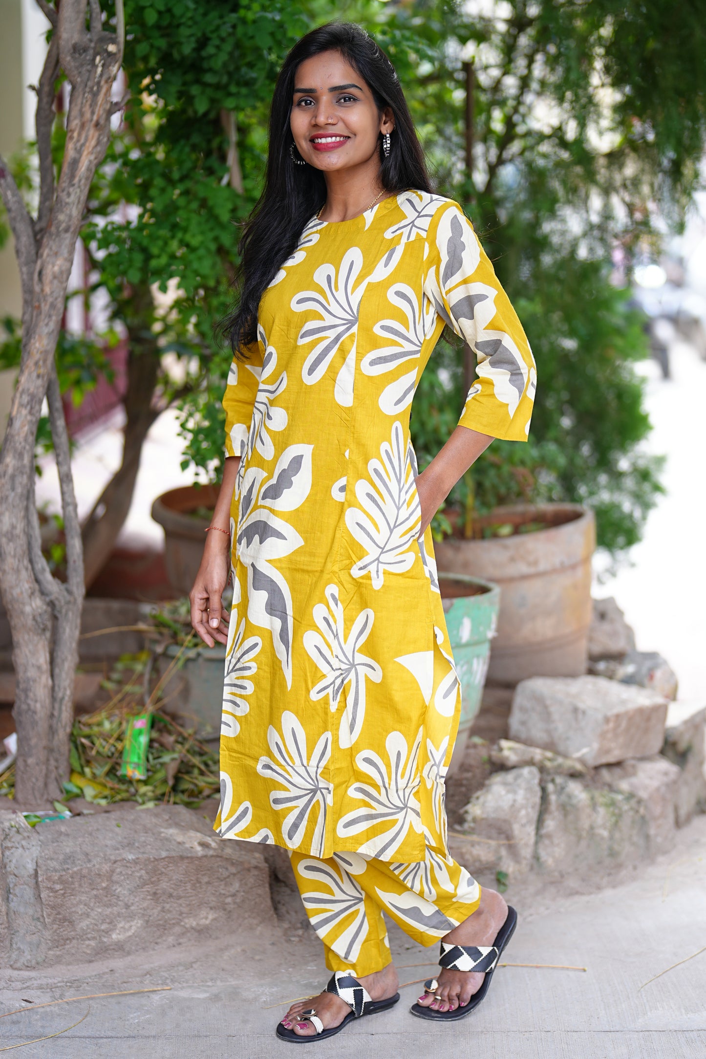 Mustard Yellow Color Jaipur Cotton Flower Design Cord Set