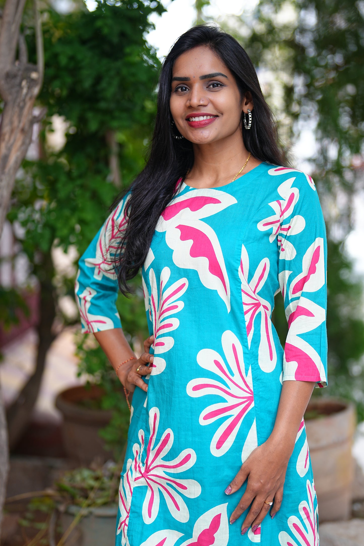 Teal Green Color Jaipur Cotton Flower Design Cord Set