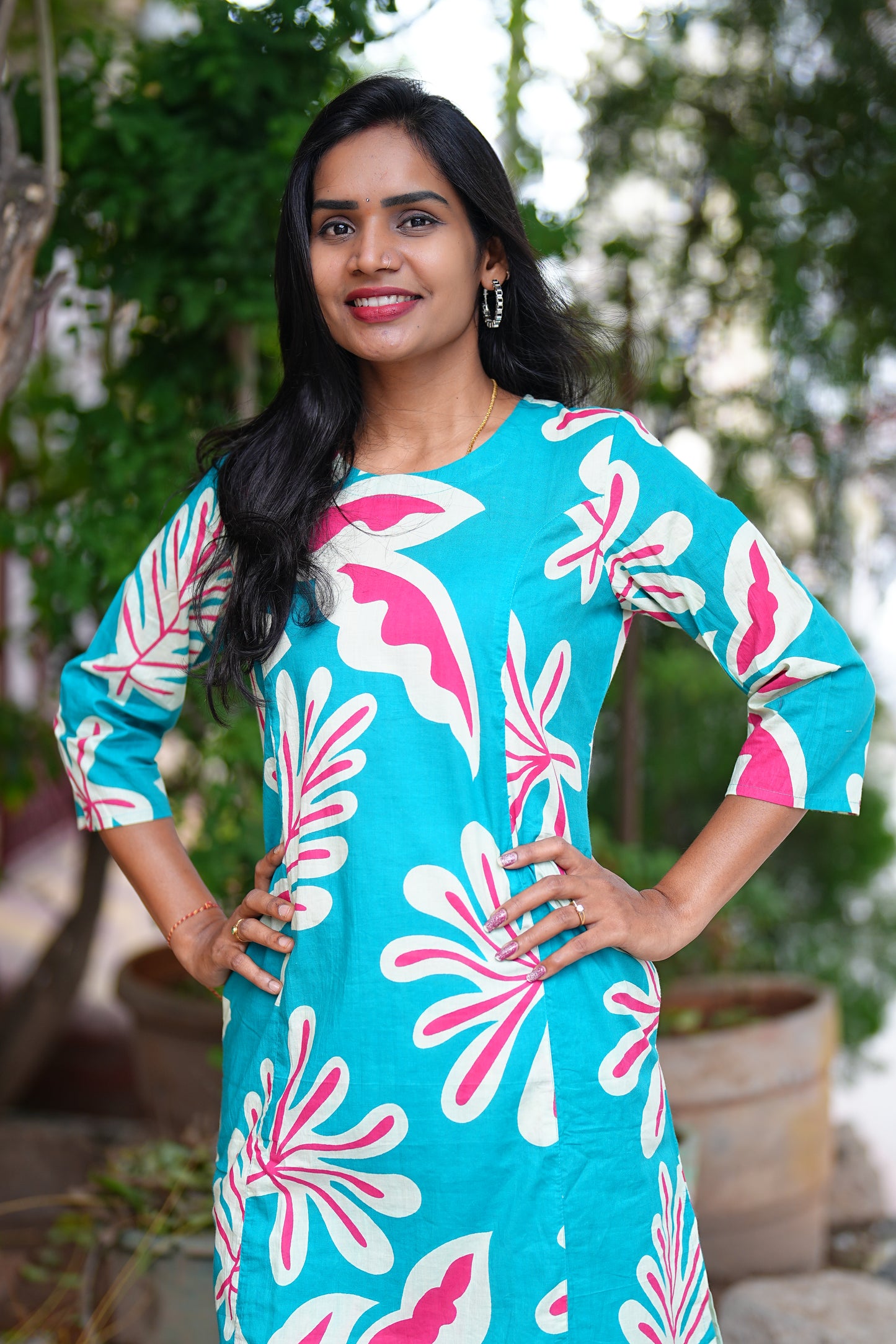 Teal Green Color Jaipur Cotton Flower Design Cord Set